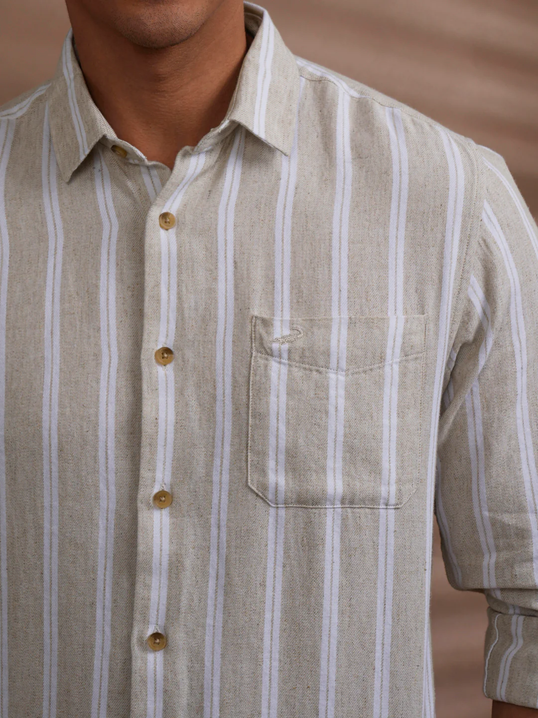 Linen Blend Natural Colour Stripe Shirt Beige