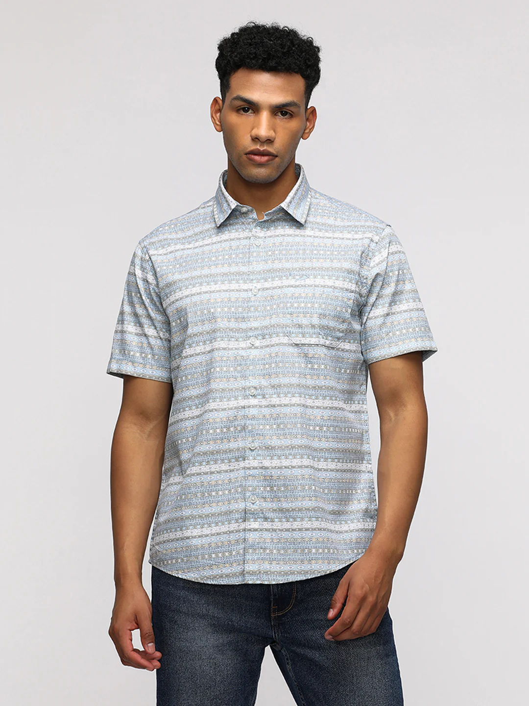 Half Sleeve Blue Shirt for Casual Wear
