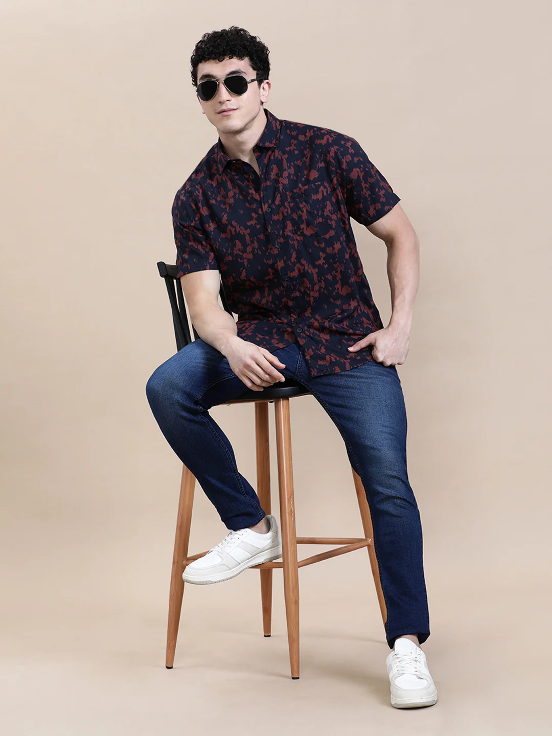 Grunge Printed Fluid Half Sleeve Shirt