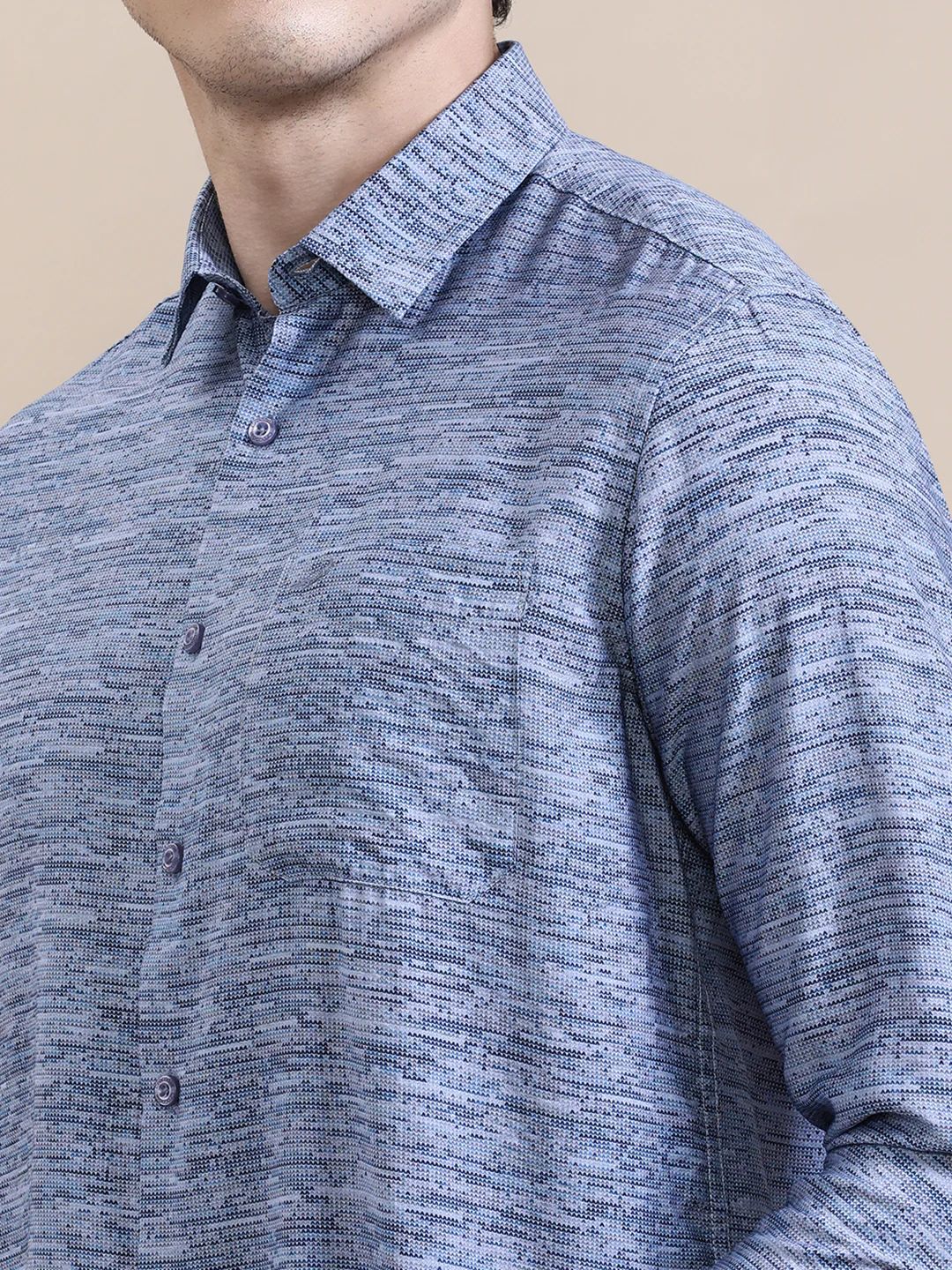 Blue Printed Crinkled Effect Fluid Shirt