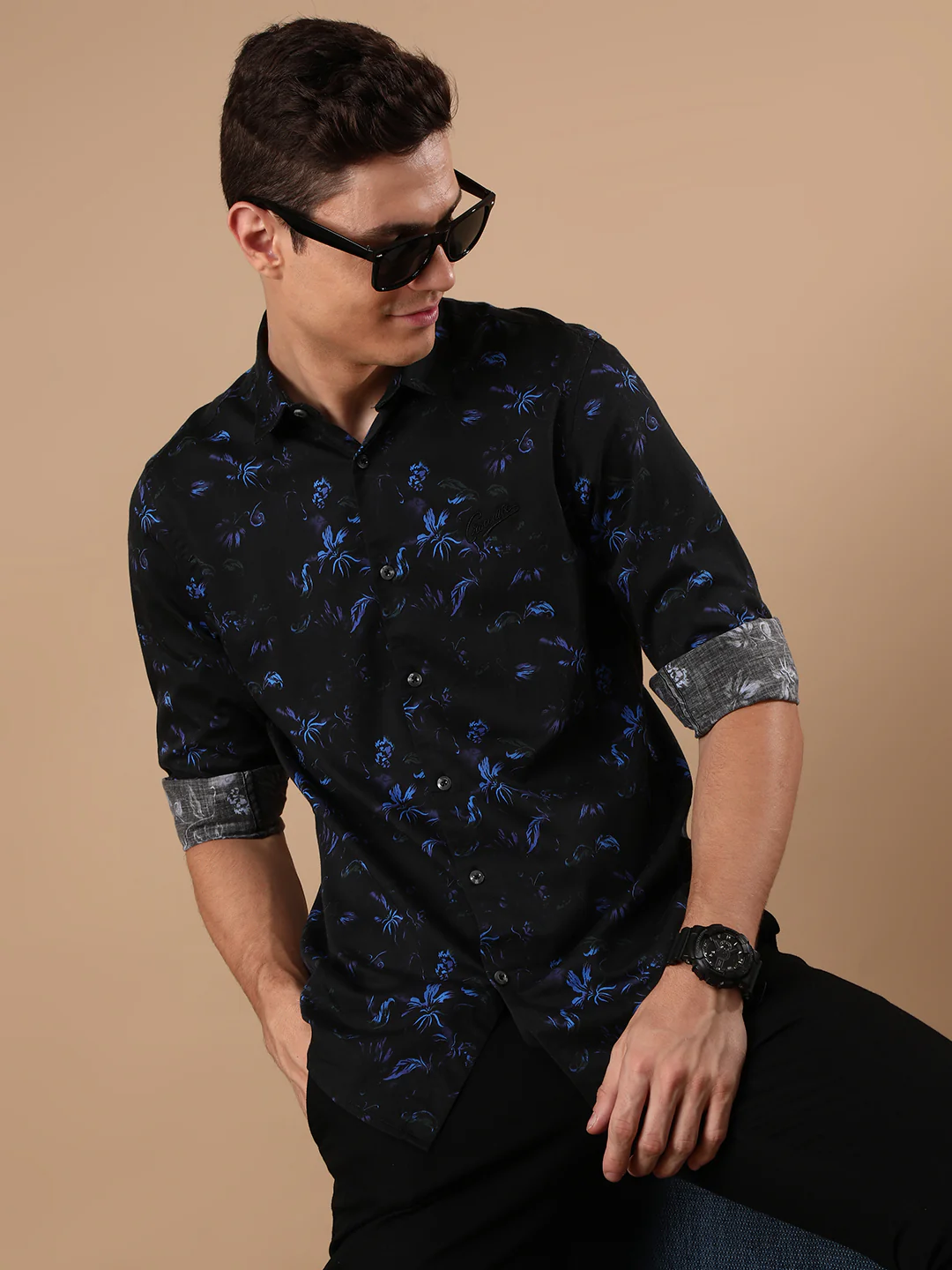Black Printed Full Sleeve Casual 100% Cotton Shirt