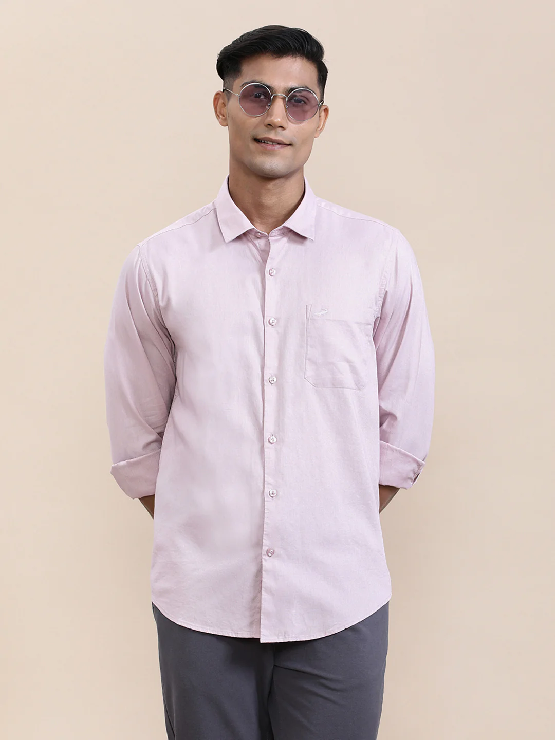 Cotton Textured Full Sleeve Shirt Pink