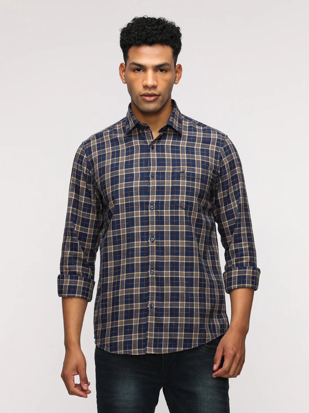 Comfort Fit Sport Navy Checked Shirt for Stylish Elegance