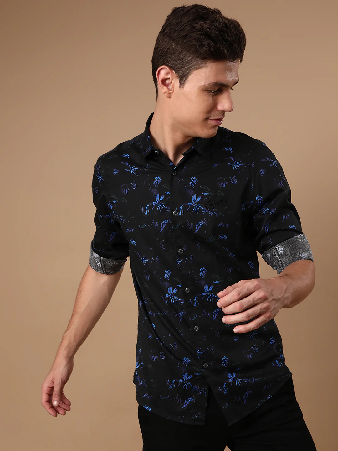 Black Printed Full Sleeve Casual 100% Cotton Shirt
