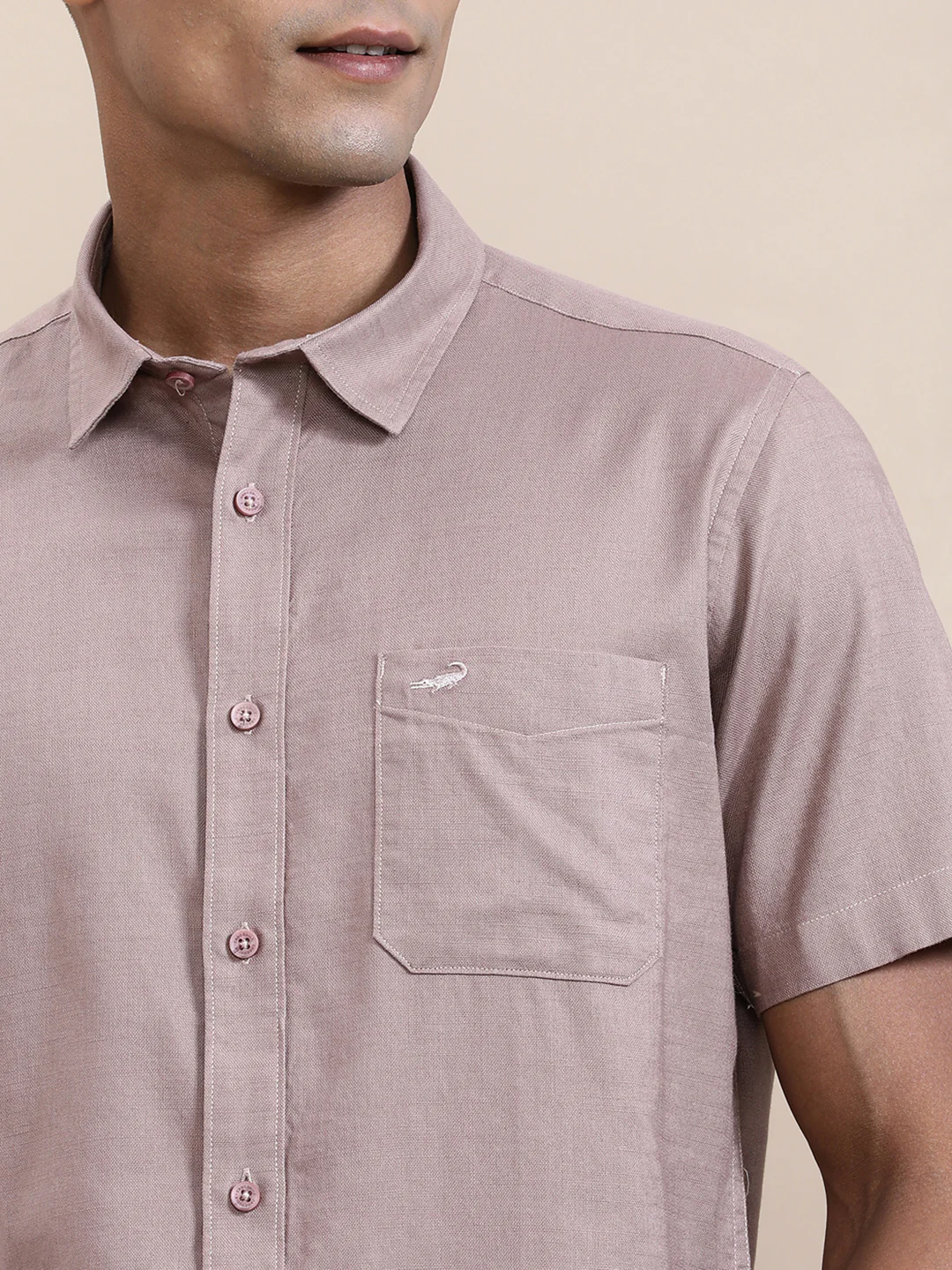 Pure Cotton Textured Half Sleeve Pink Shirt