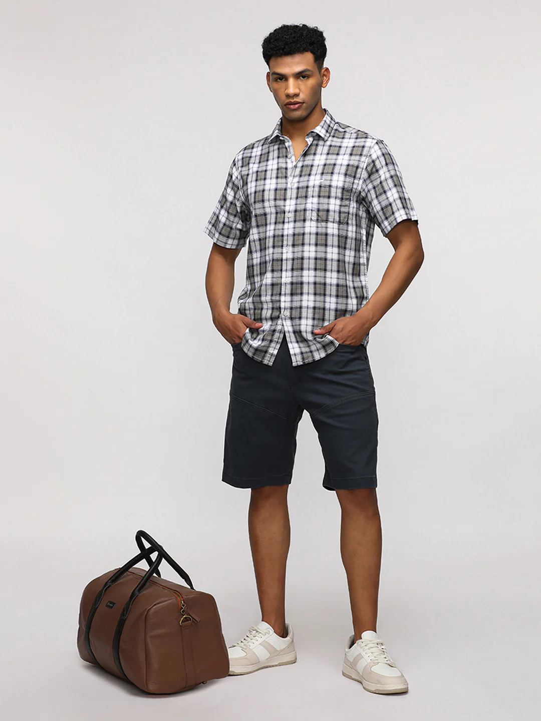 Half Sleeve White Checked Shirt for Classic Style