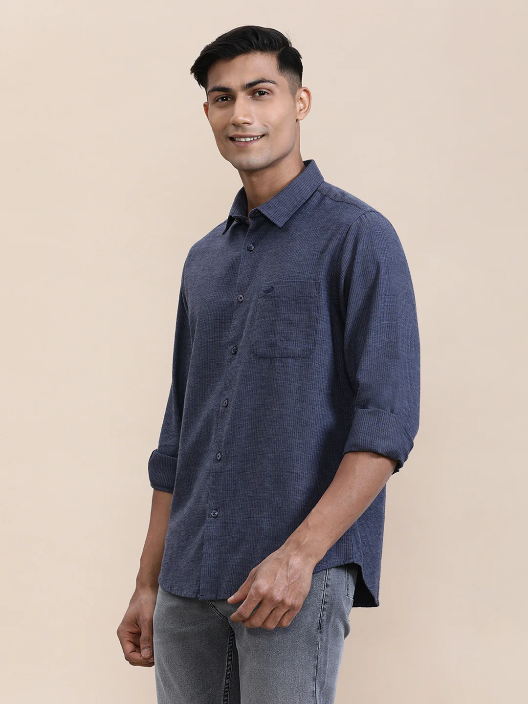 Classic Navy Cotton Micro Design Shirt