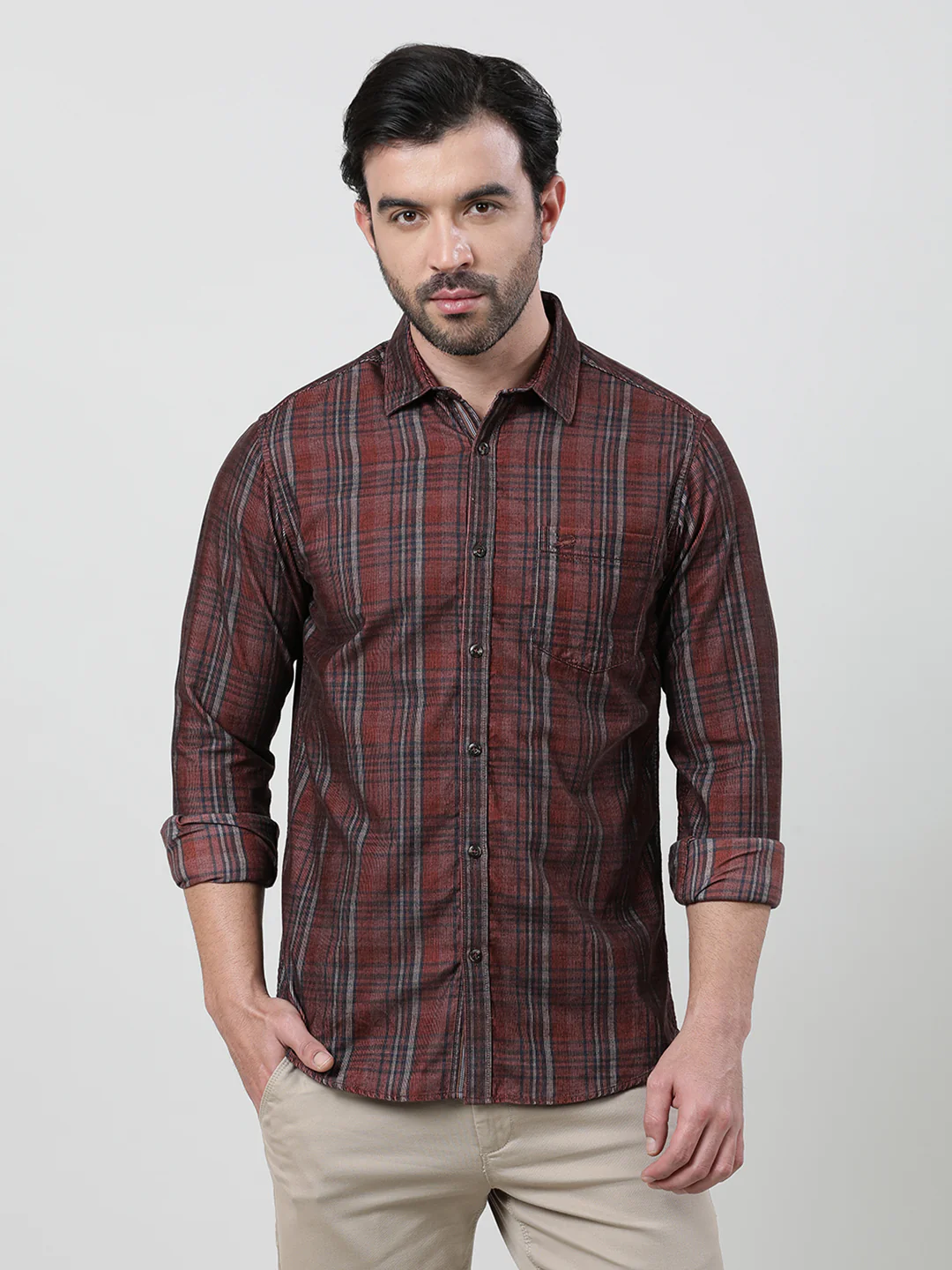 Rust Brown Checked Full Sleeve 100% Cotton Shirt