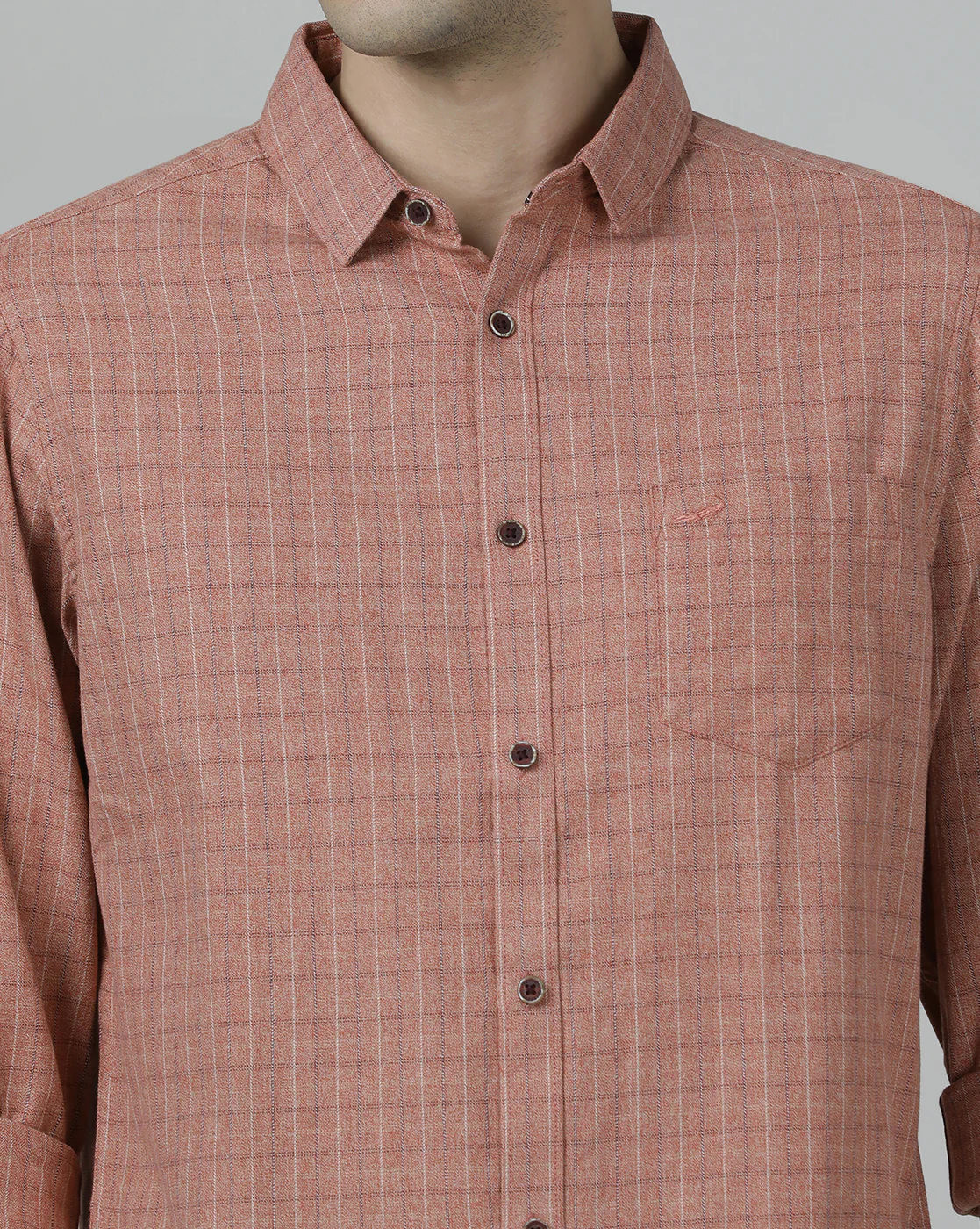 Light Red Checked Full Sleeve 100% Cotton Shirt