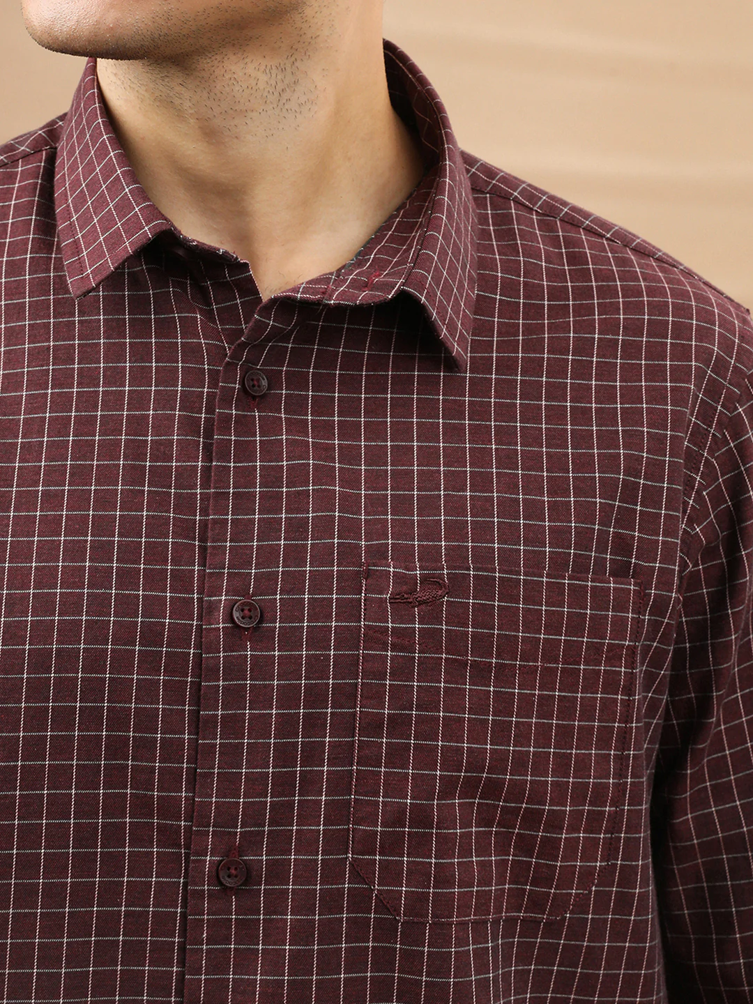 Cotton Melange Check Shirt Wine