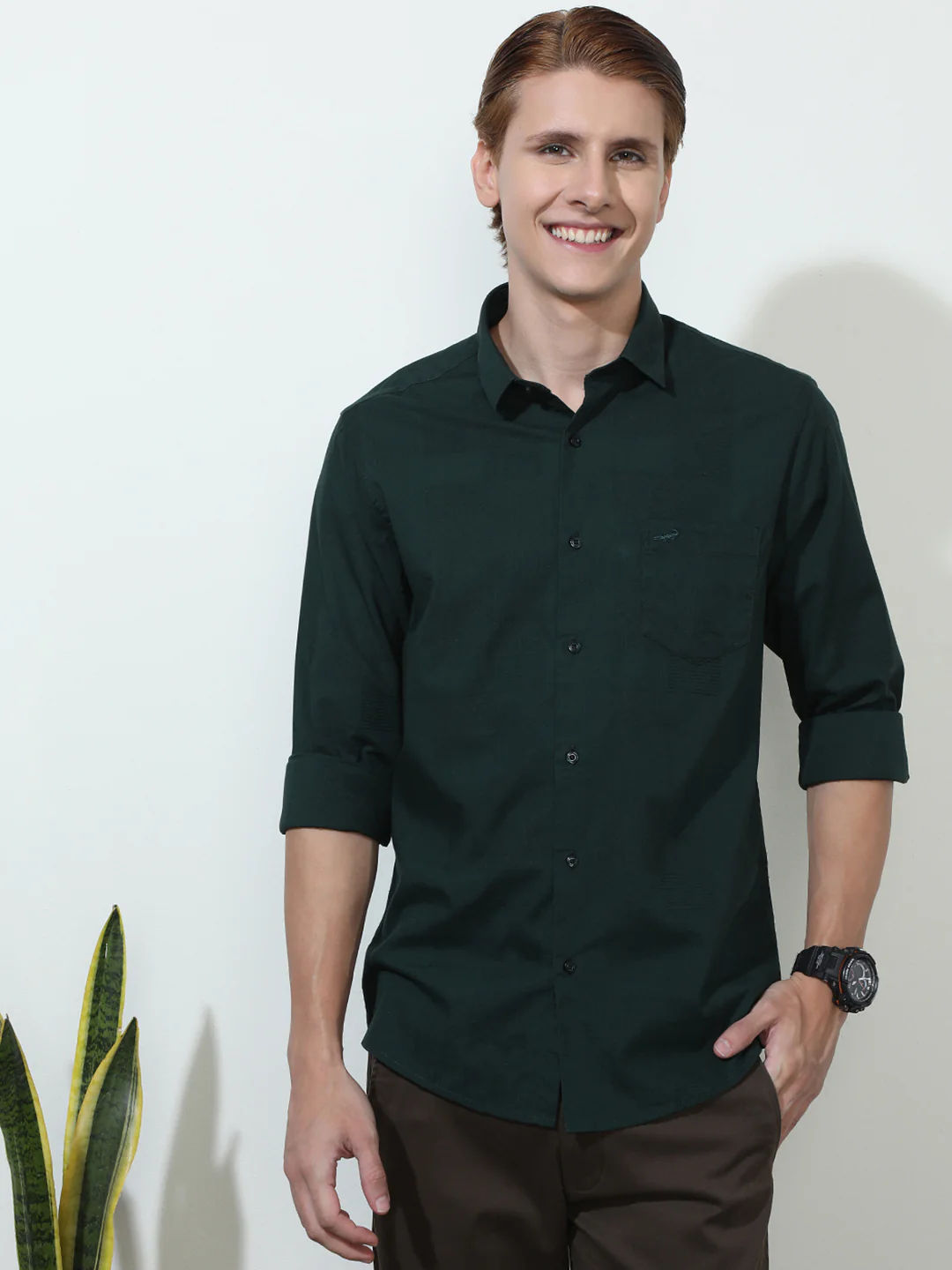 Solid Green Full Sleeve Casual Shirt
