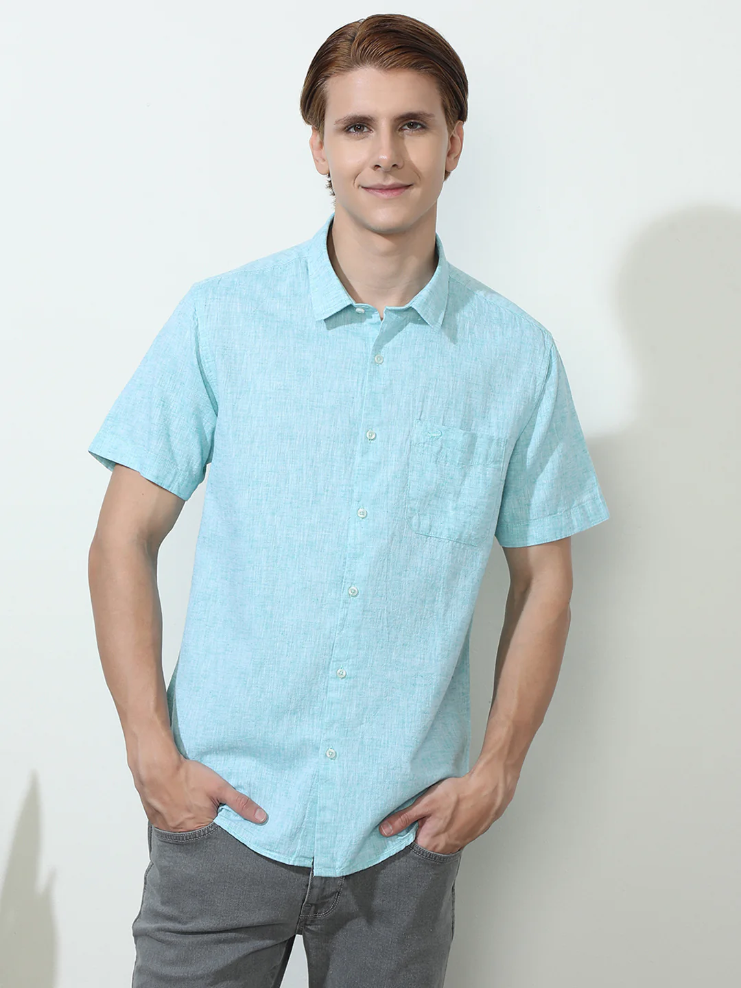 Solid Blue Half Sleeve Casual Shirt