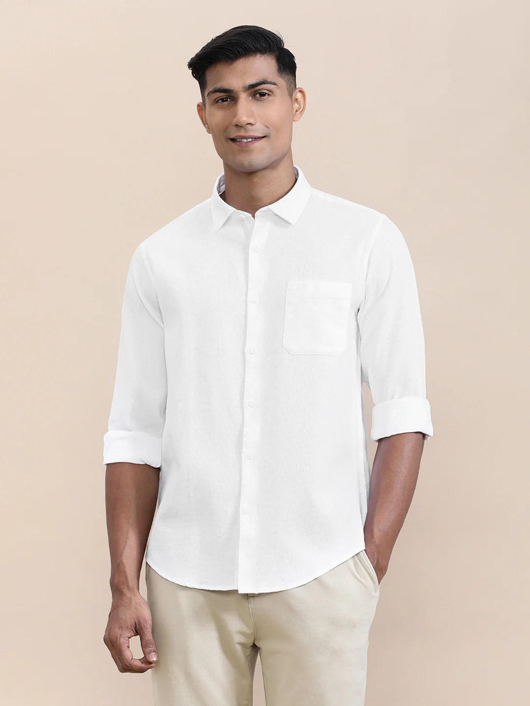 Cotton Textured Full Sleeve Shirt White