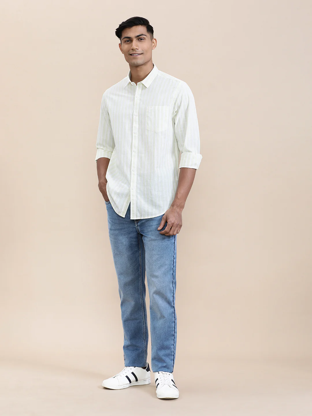 Stripe Textured Comfort Fit Shirt Green