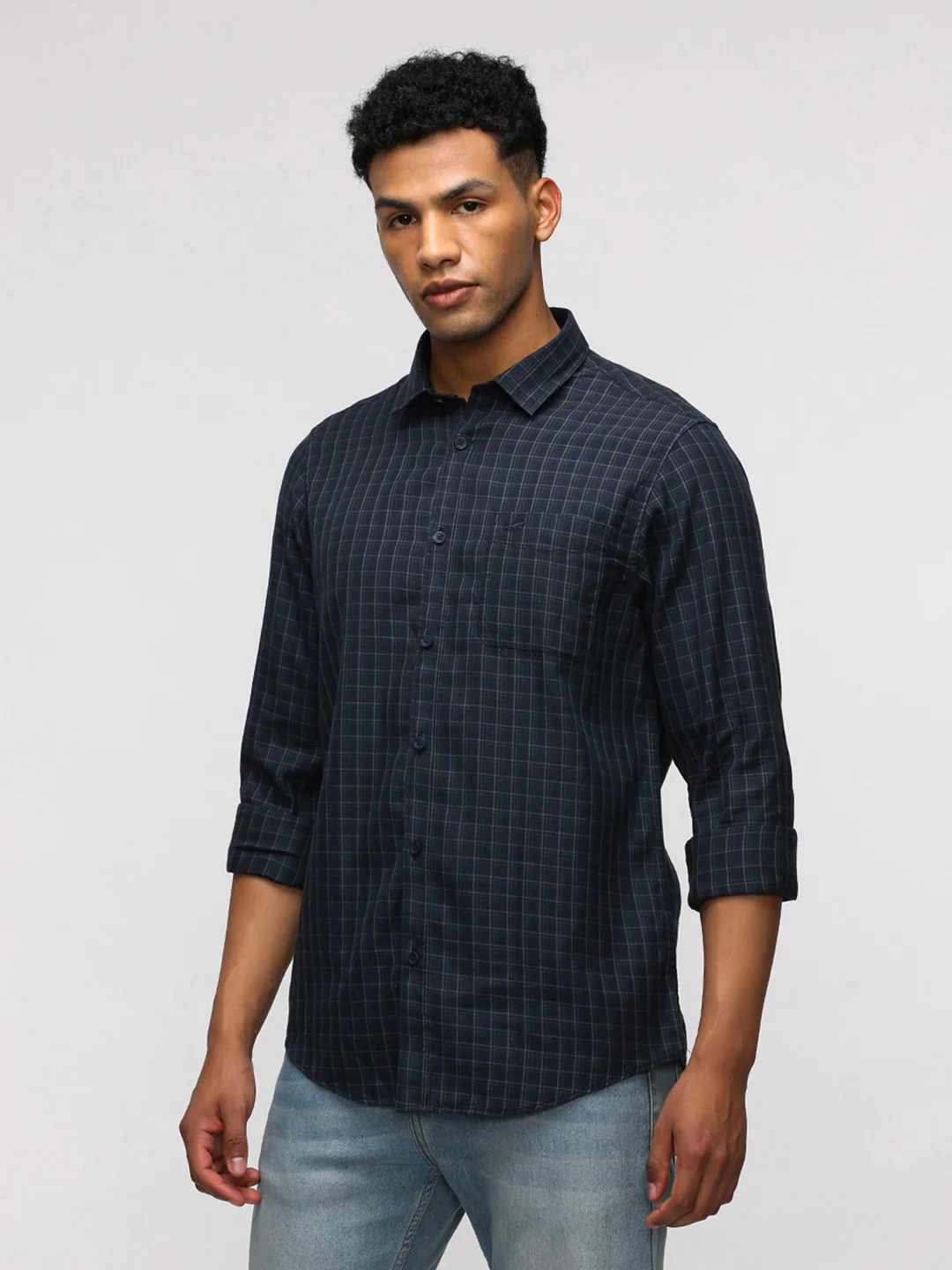 Full Sleeve Navy Checked Shirt for Trendy Wear
