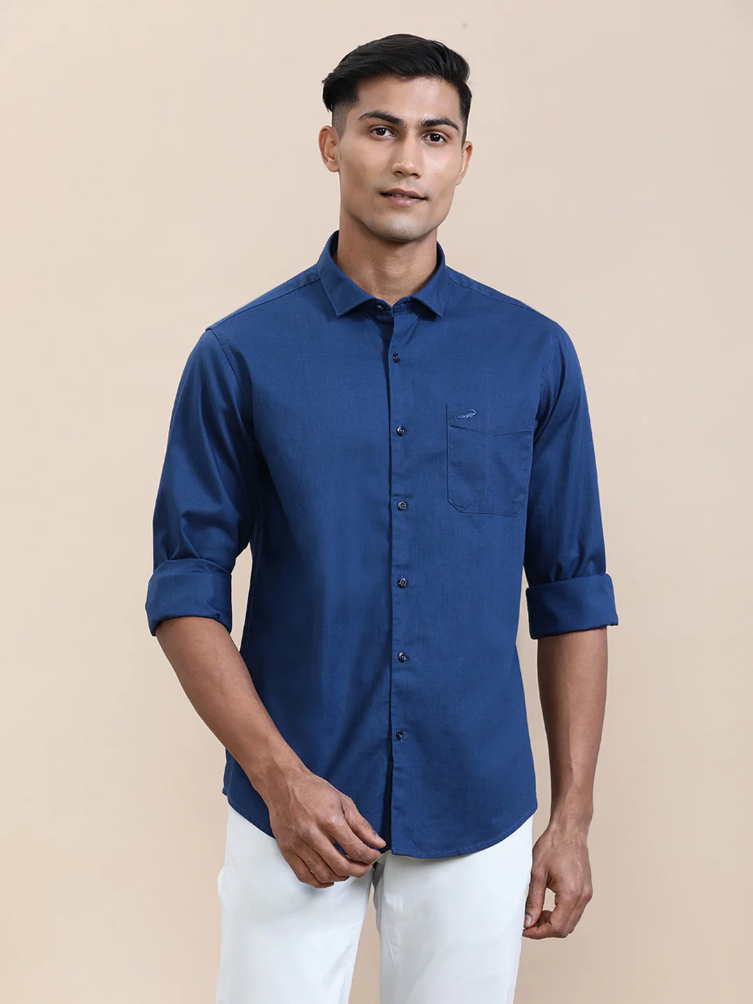 Navy Blue Mercerized Lyocell Blend Shirt