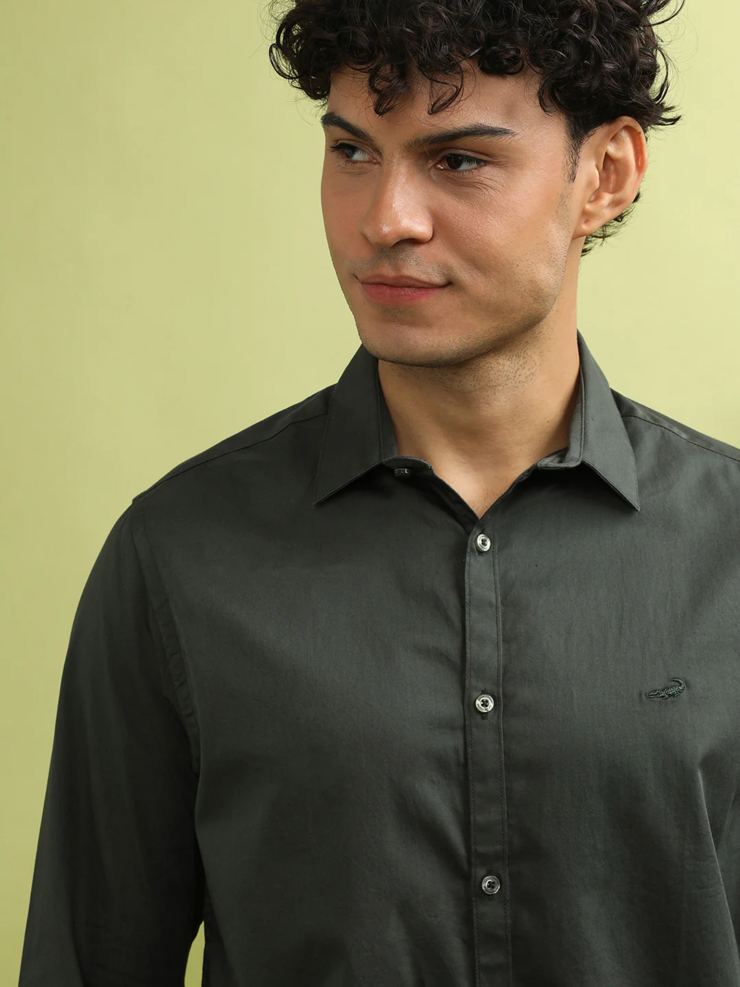 Olive Green Solid Full Sleeve 100% Cotton Shirt