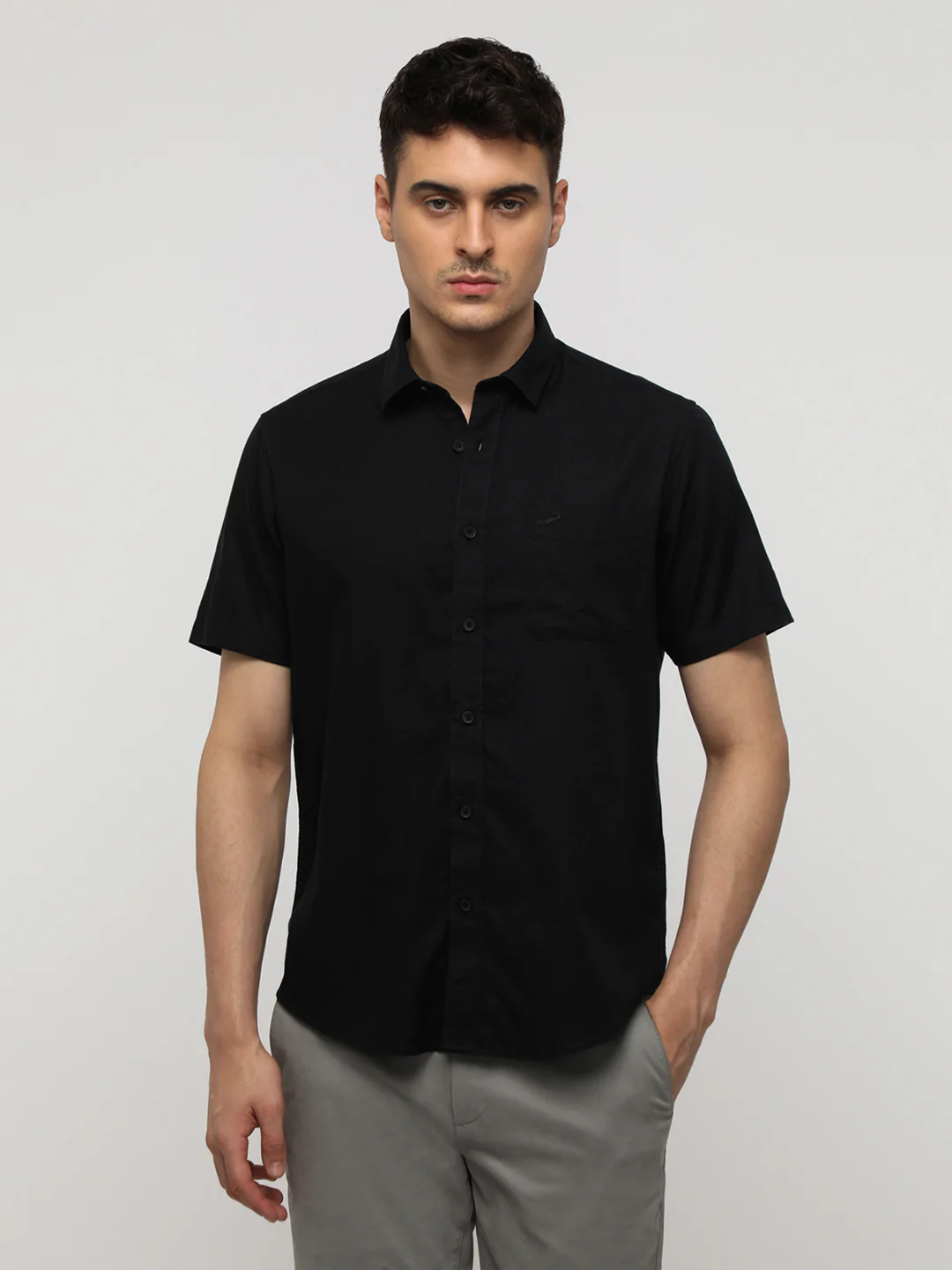 Black Essential Solid Half Sleeve Shirt