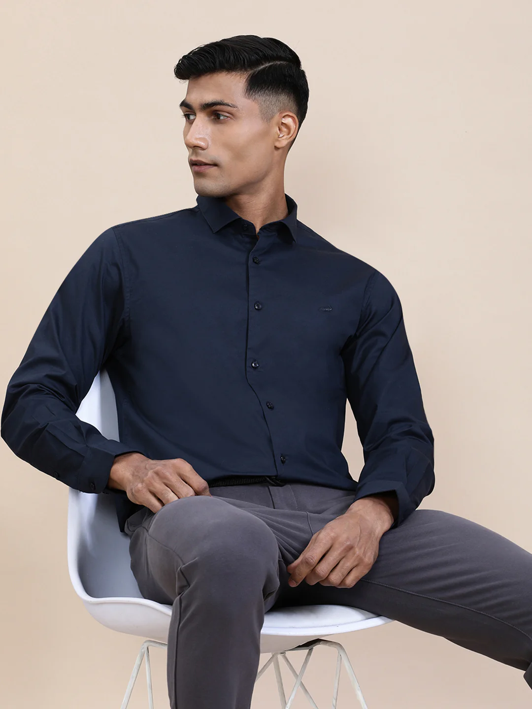 Mercerized Navy Stretch Full Sleeve Shirt