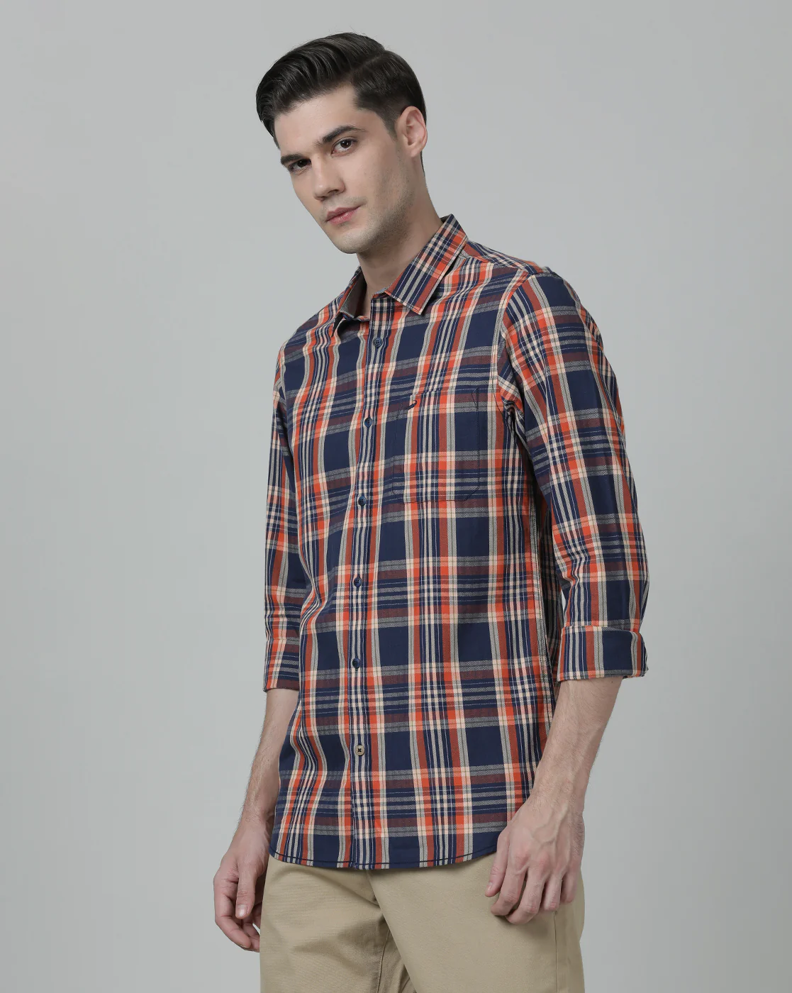 Checked Full Sleeve 100% Cotton Navy Shirt