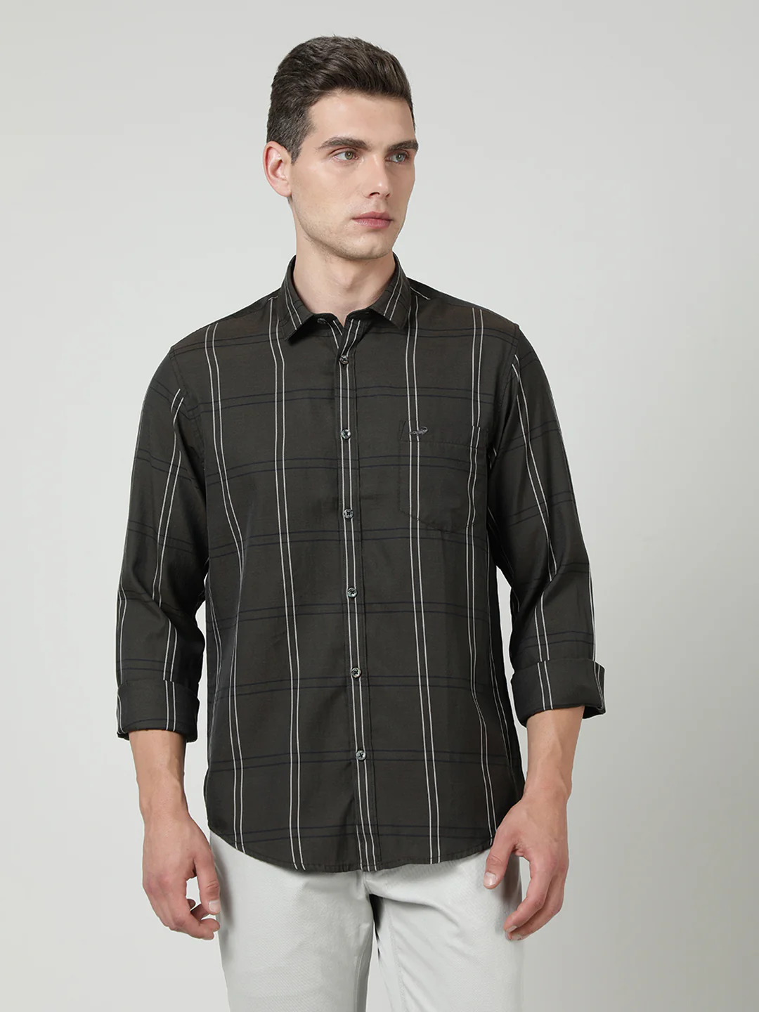 Dark Olive Checked Full Sleeve Shirt