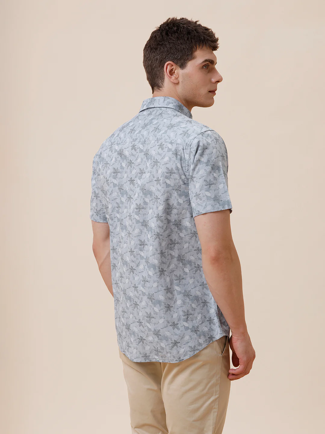 Cotton Printed Textured Blue Shirt