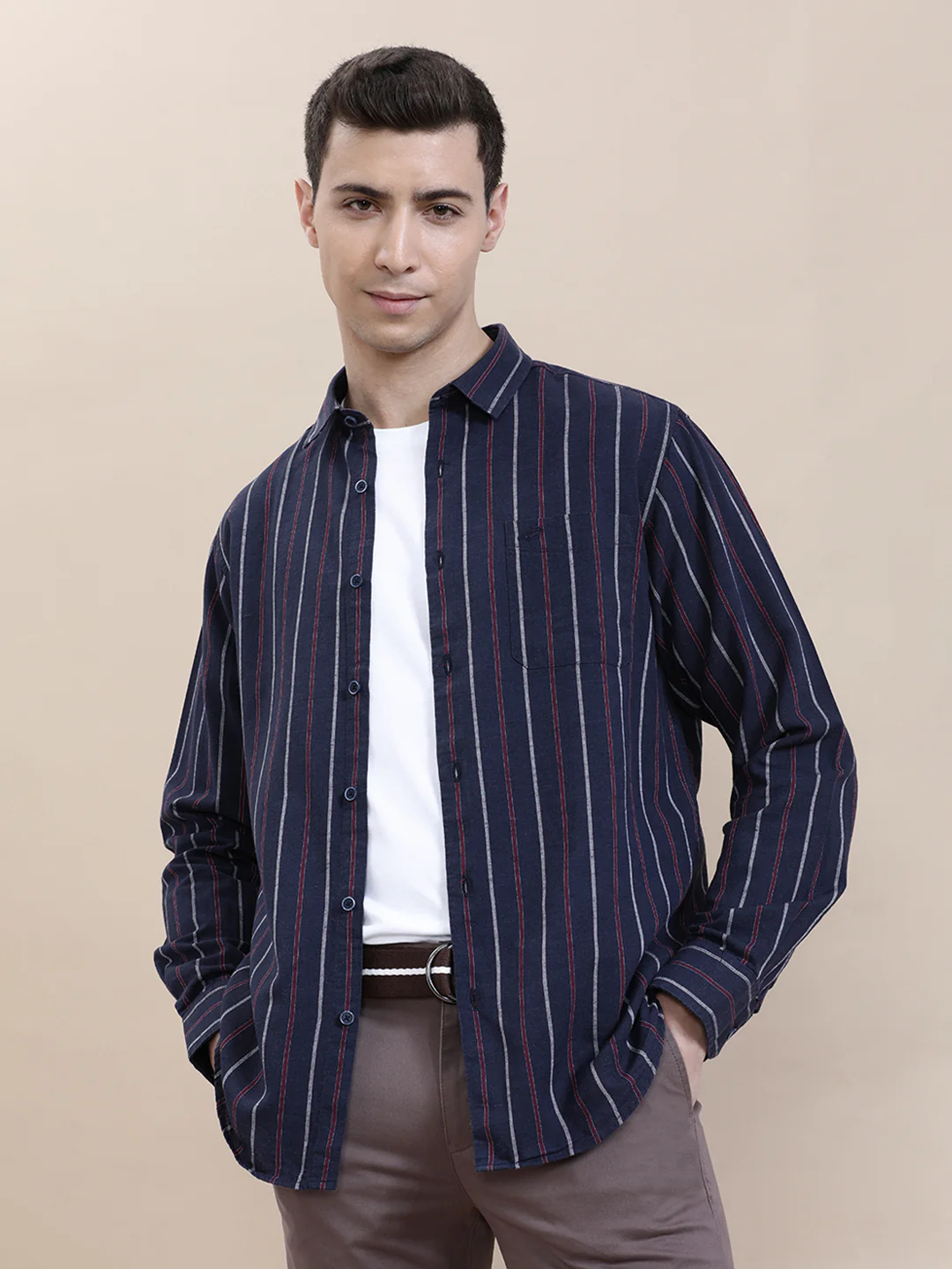 Linen Blend Striped Full Sleeve Shirt