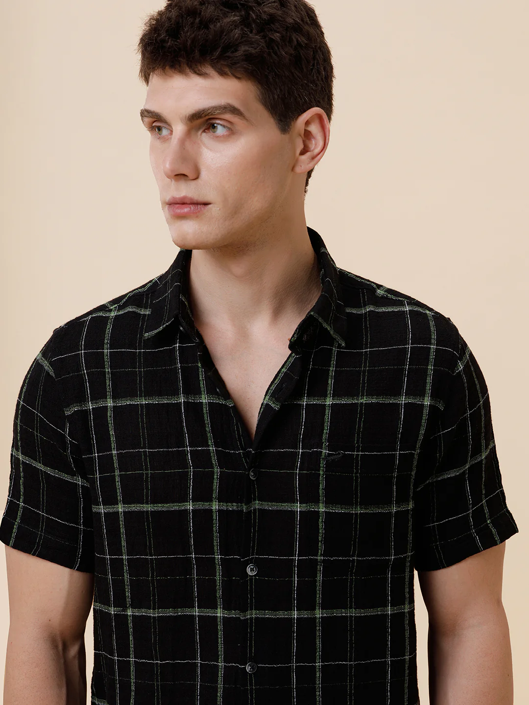 Cotton Light Weight Textured Checks Shirt