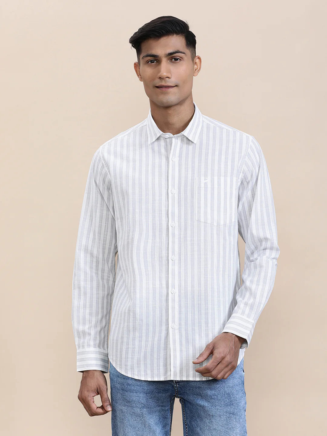 Stripe Textured Comfort Fit Shirt Purple