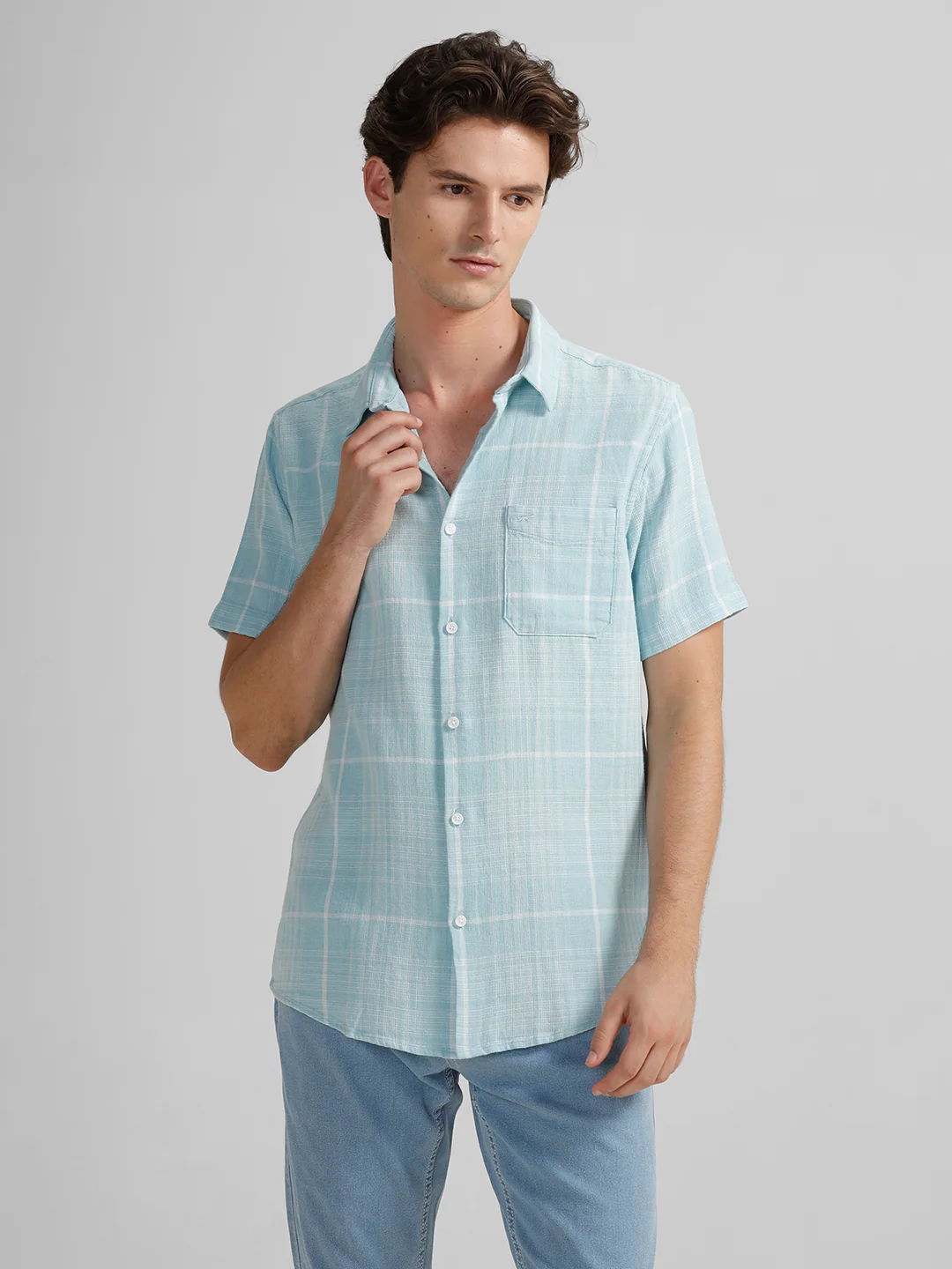 Checked Blue Comfort Fit Shirt