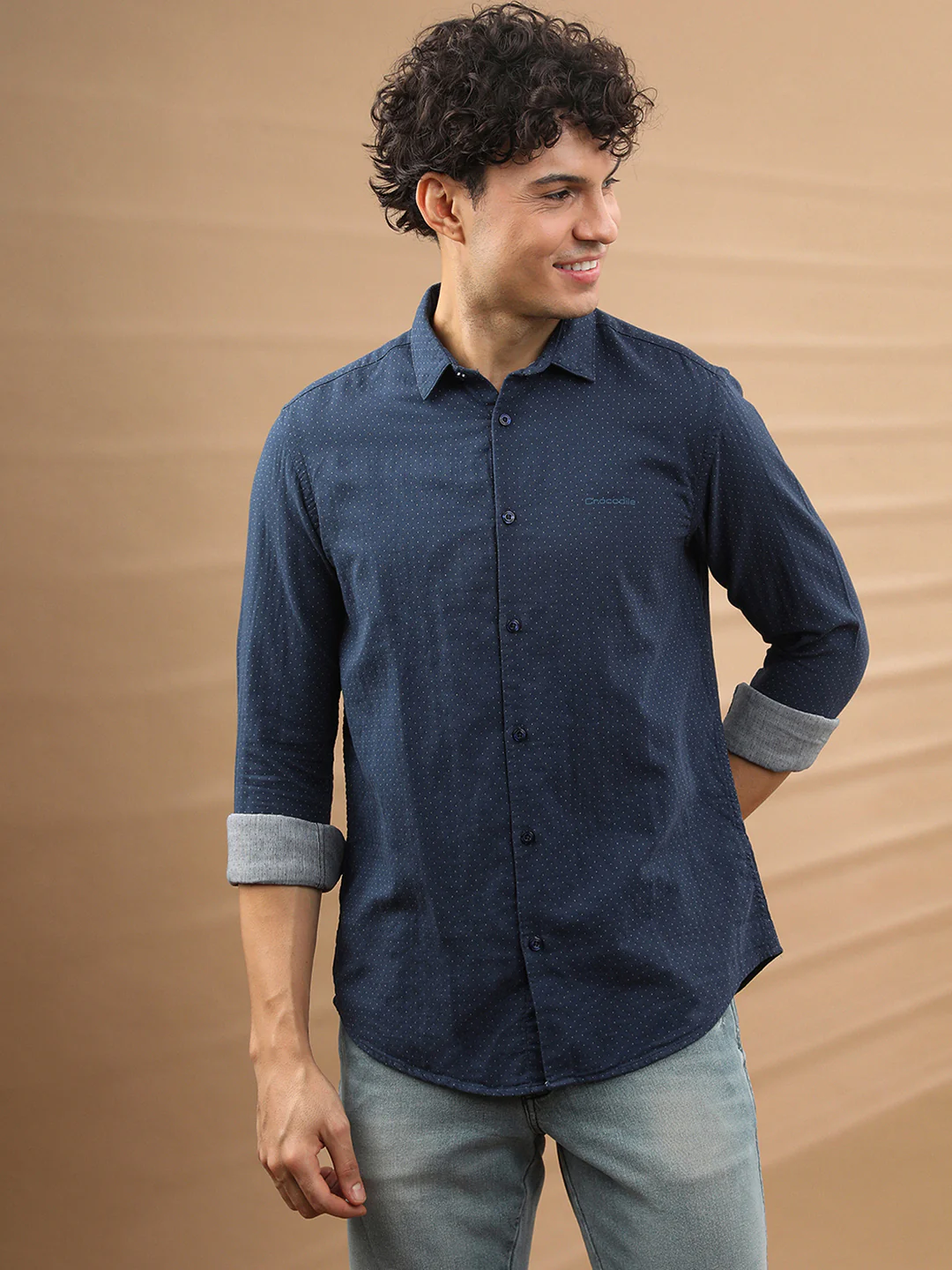Printed Casual Full Sleeve 100% Cotton Navy Shirt