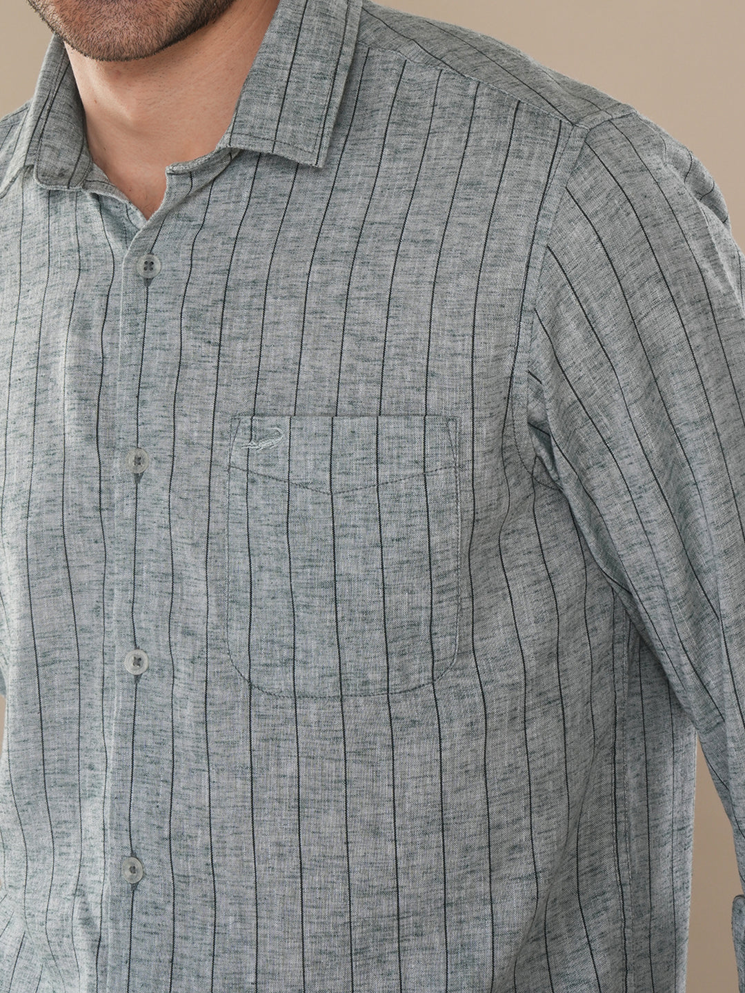 Linen Blend Stripe Shirt Green