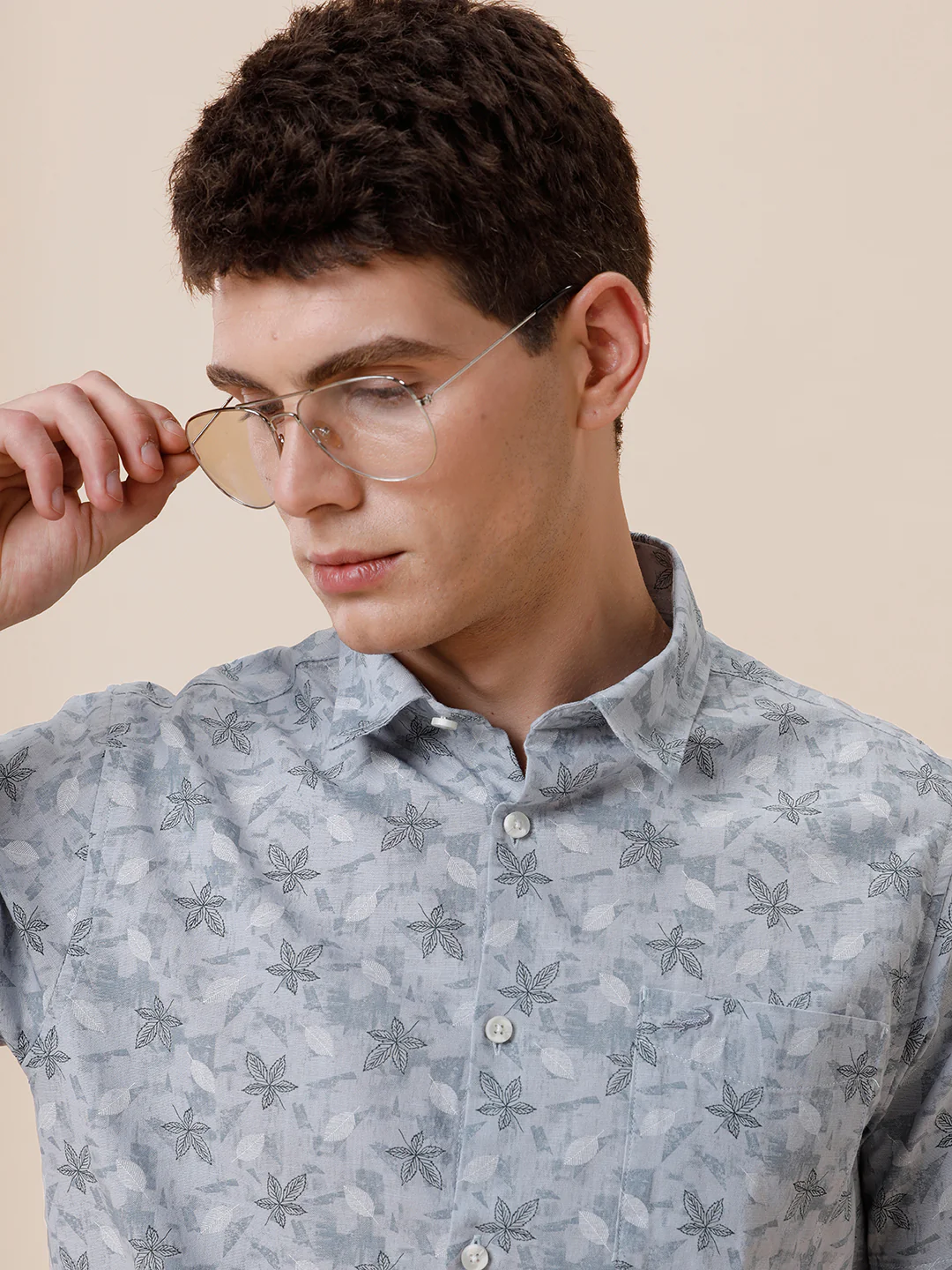 Cotton Printed Textured Blue Shirt