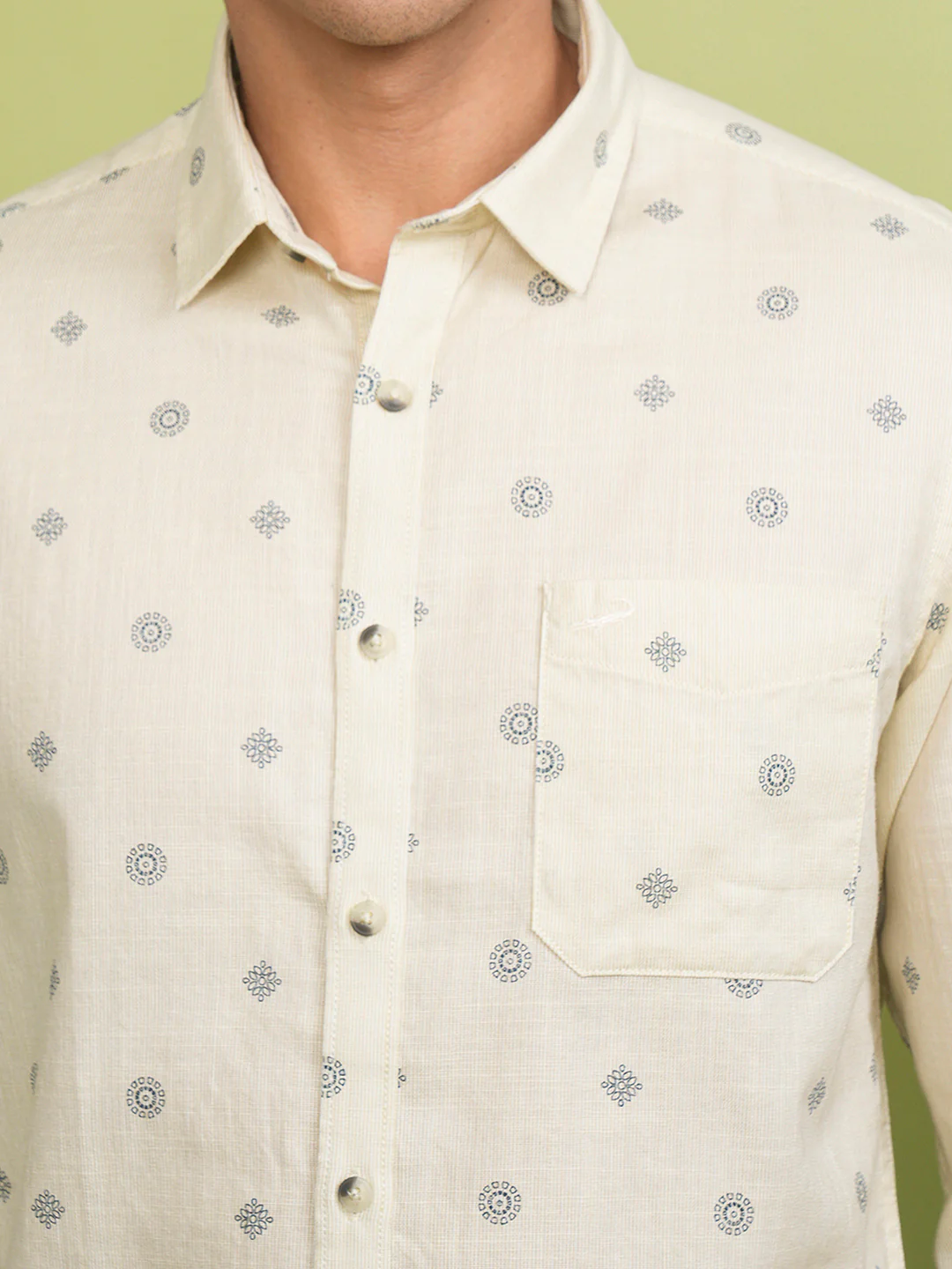 Cotton Motif Print Shirt Beige