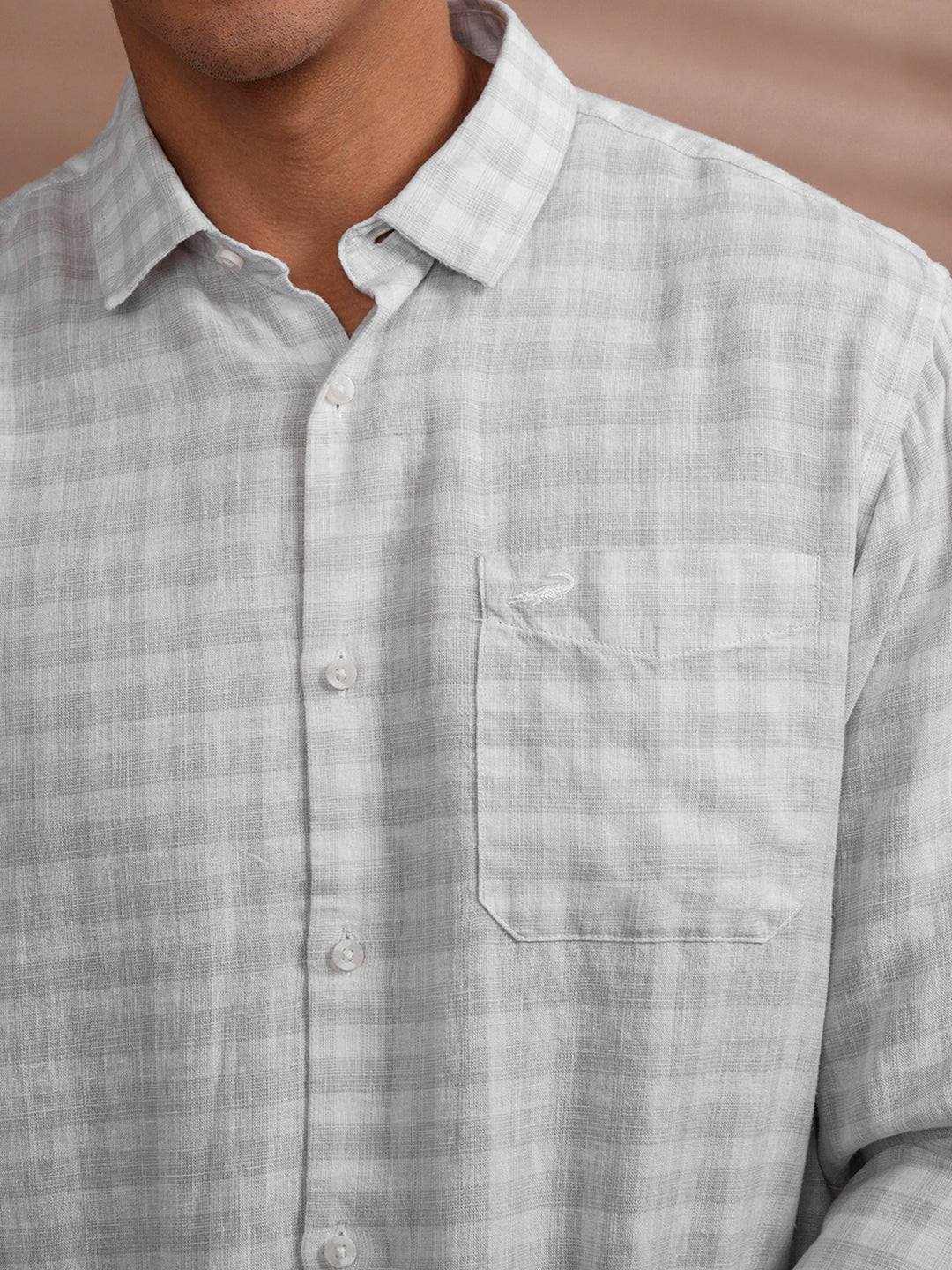 Linen Blend Tonal Check Shirt White