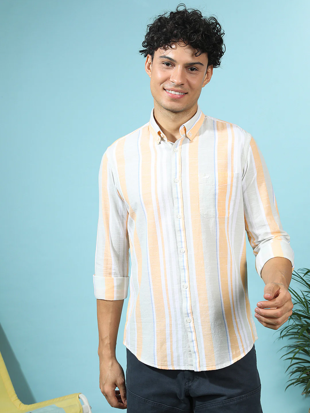 Cotton Variegated Stripe Shirt Mint Yellow