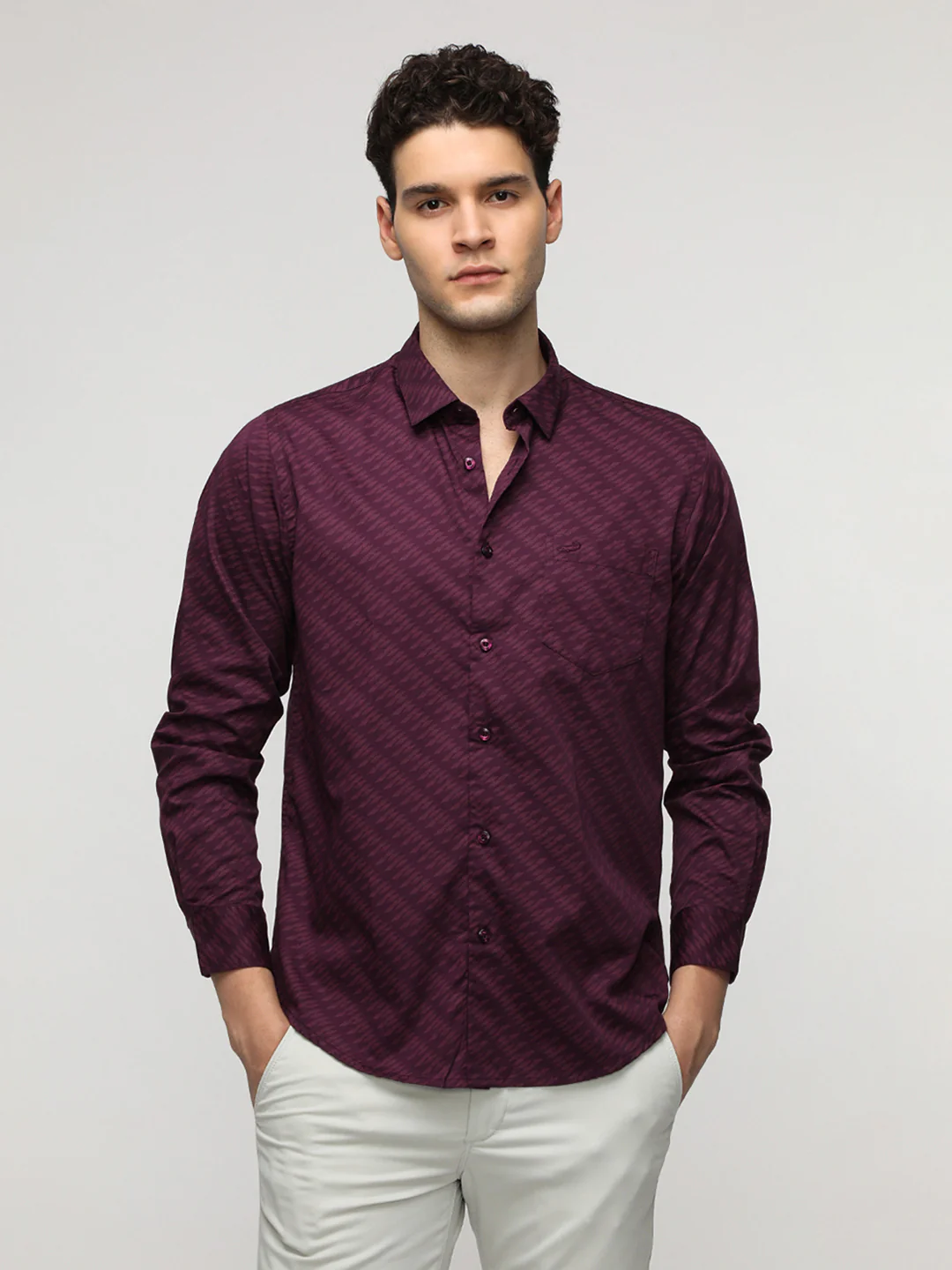 Purple Abstract Print Satin Shirt