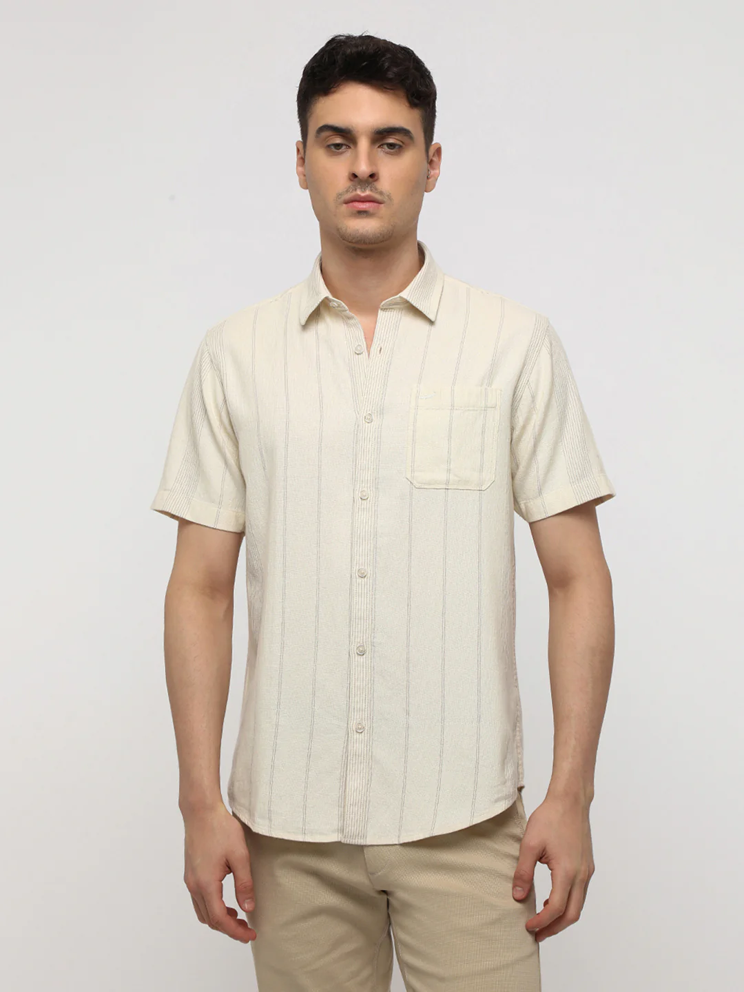 Ecru Cotton Stripe Textured Shirt
