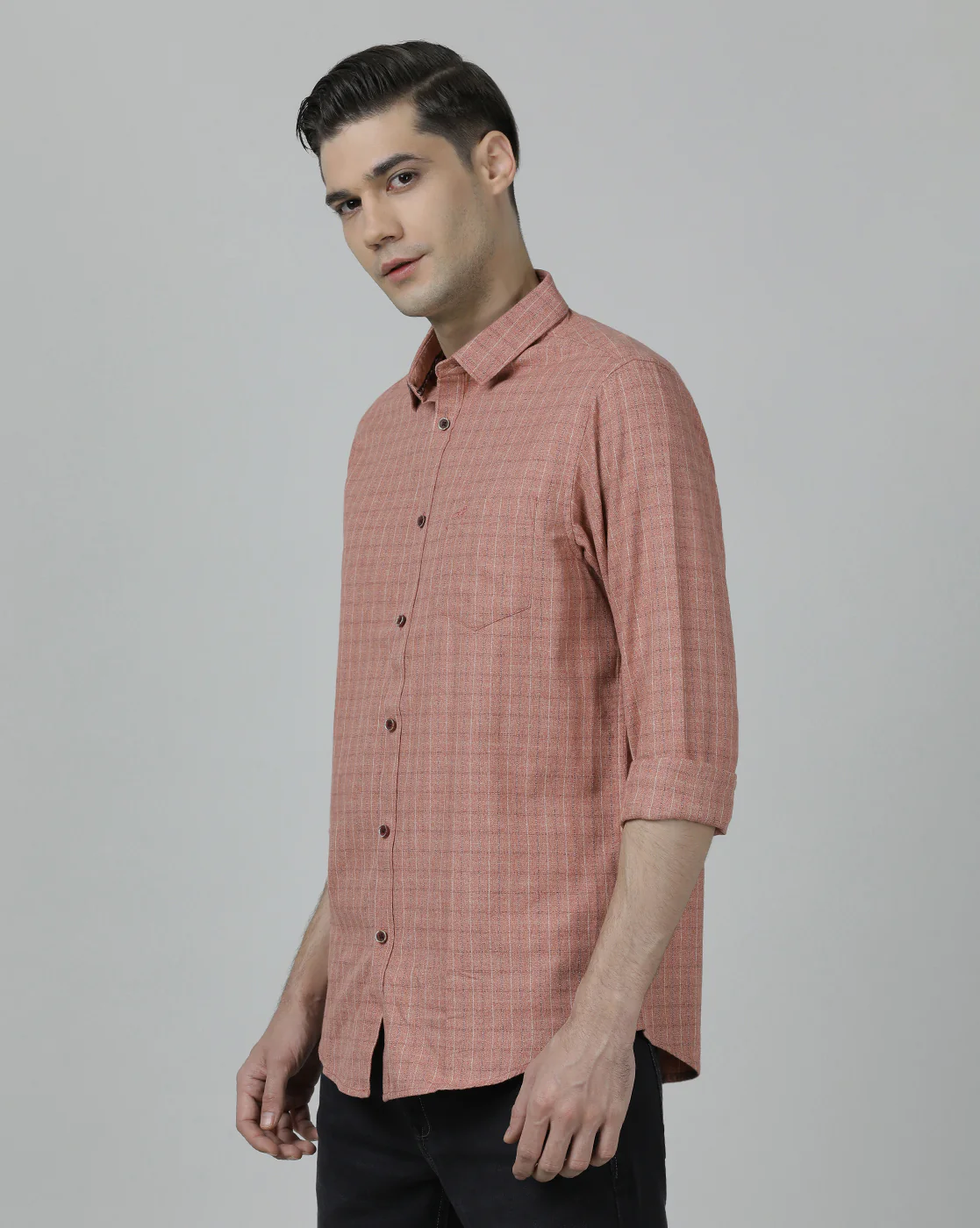 Light Red Checked Full Sleeve 100% Cotton Shirt