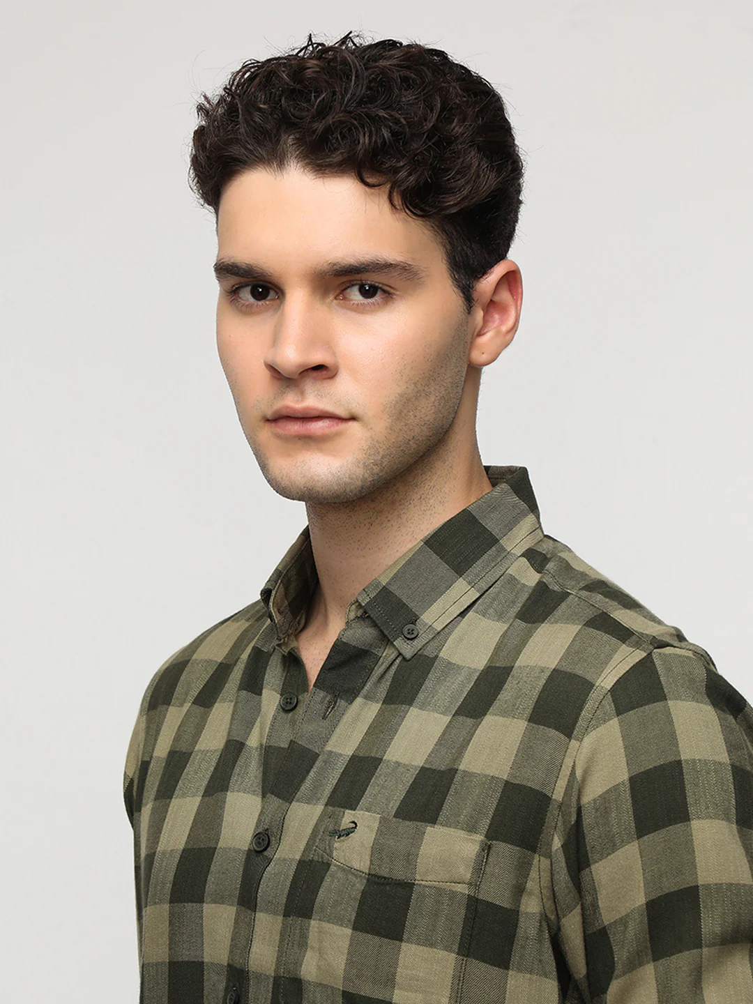 Green Viscose Blend Checks Shirt