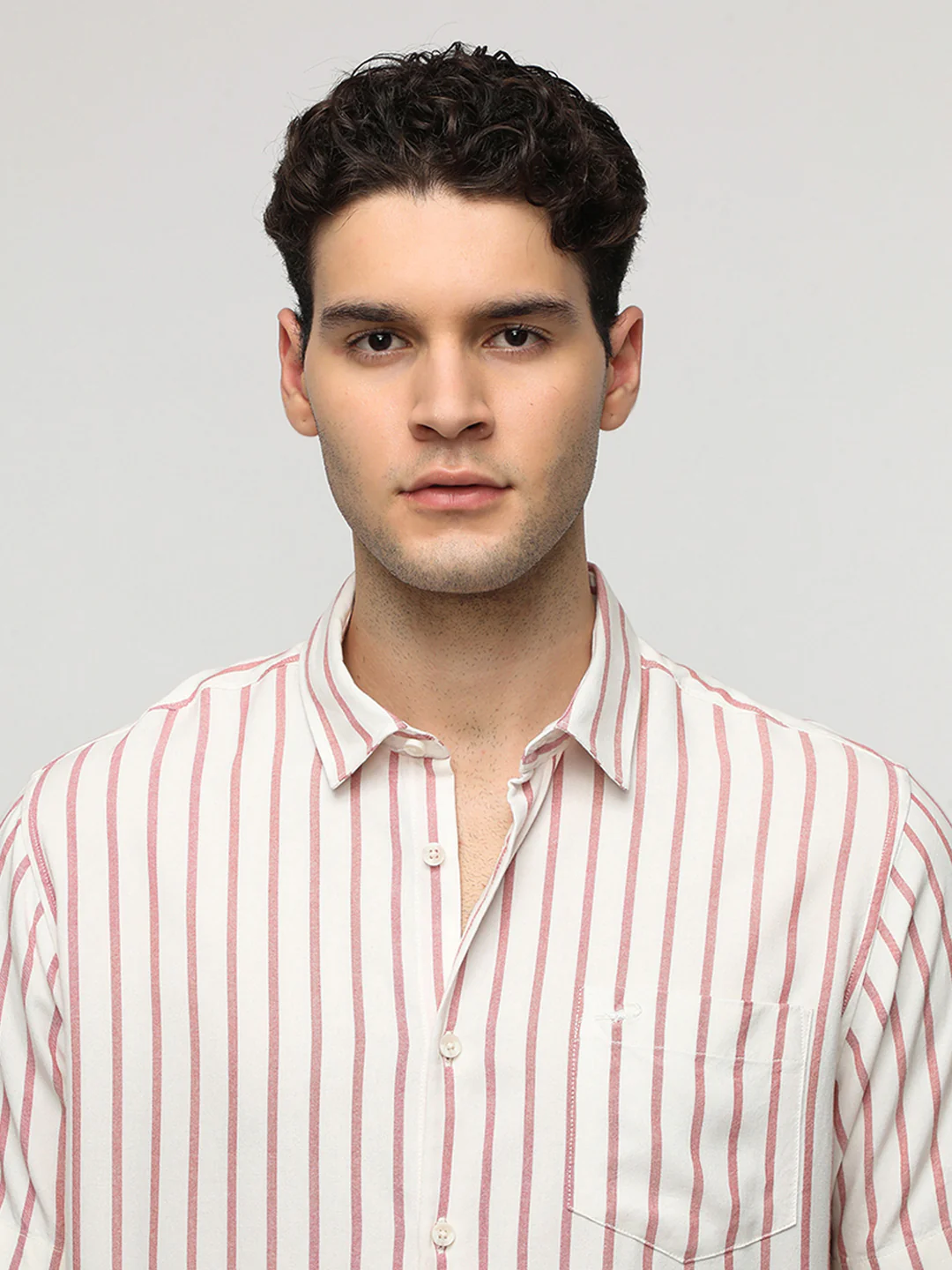 Red Striped Half Sleeve Comfort Fit Shirt