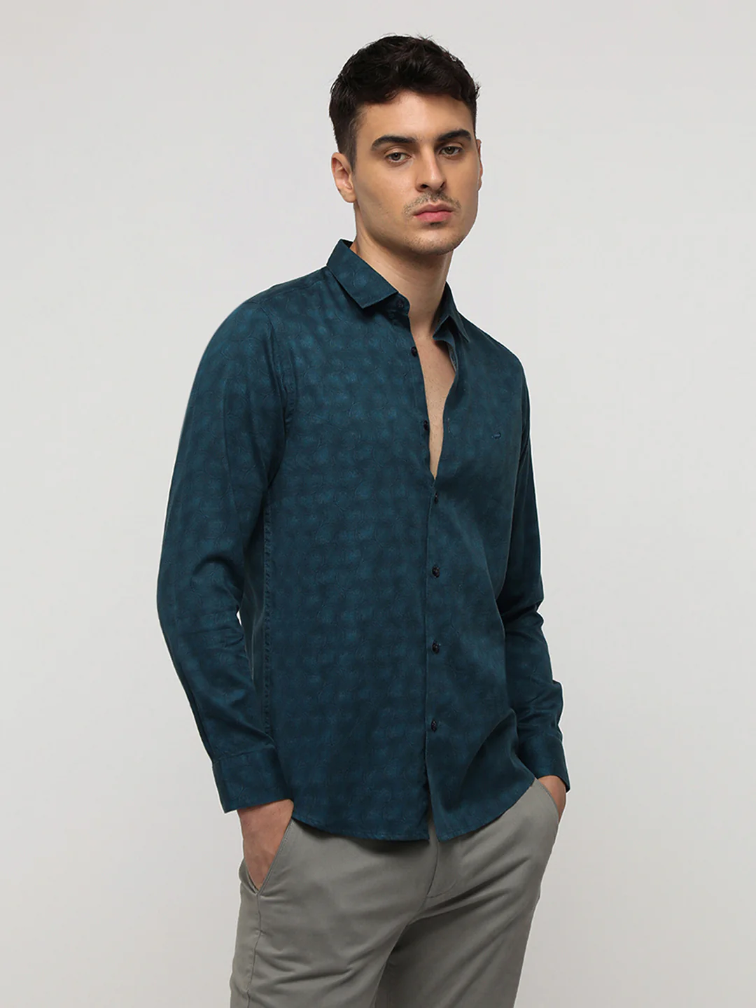 Teal Groovy Textured Premium Printed Shirt