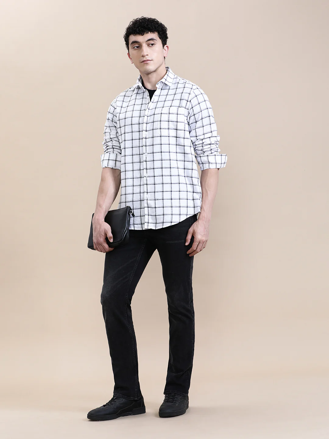 Linen Blend Checked Full Sleeve Shirt