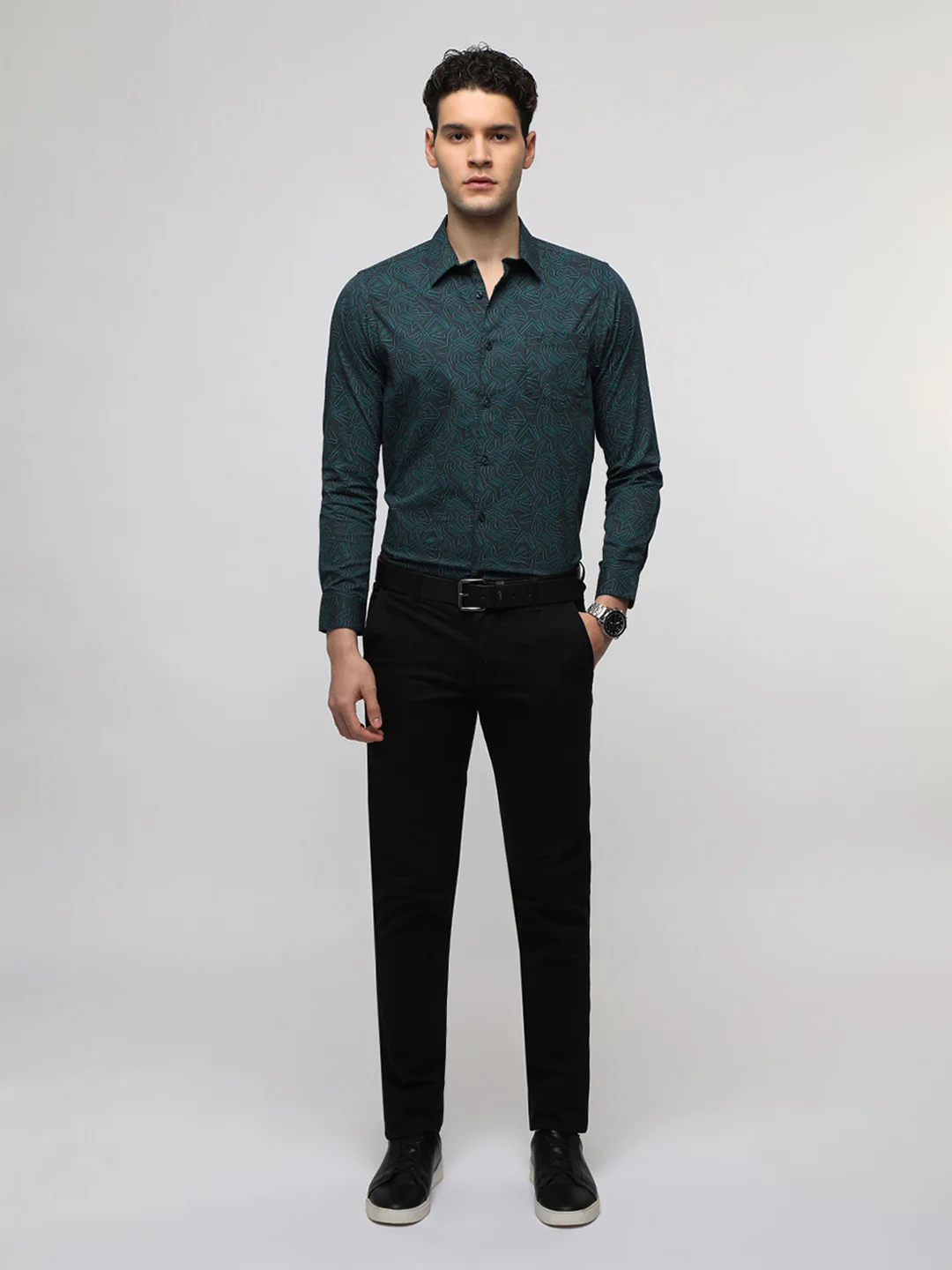 Green Abstract Print Premium Textured Shirt