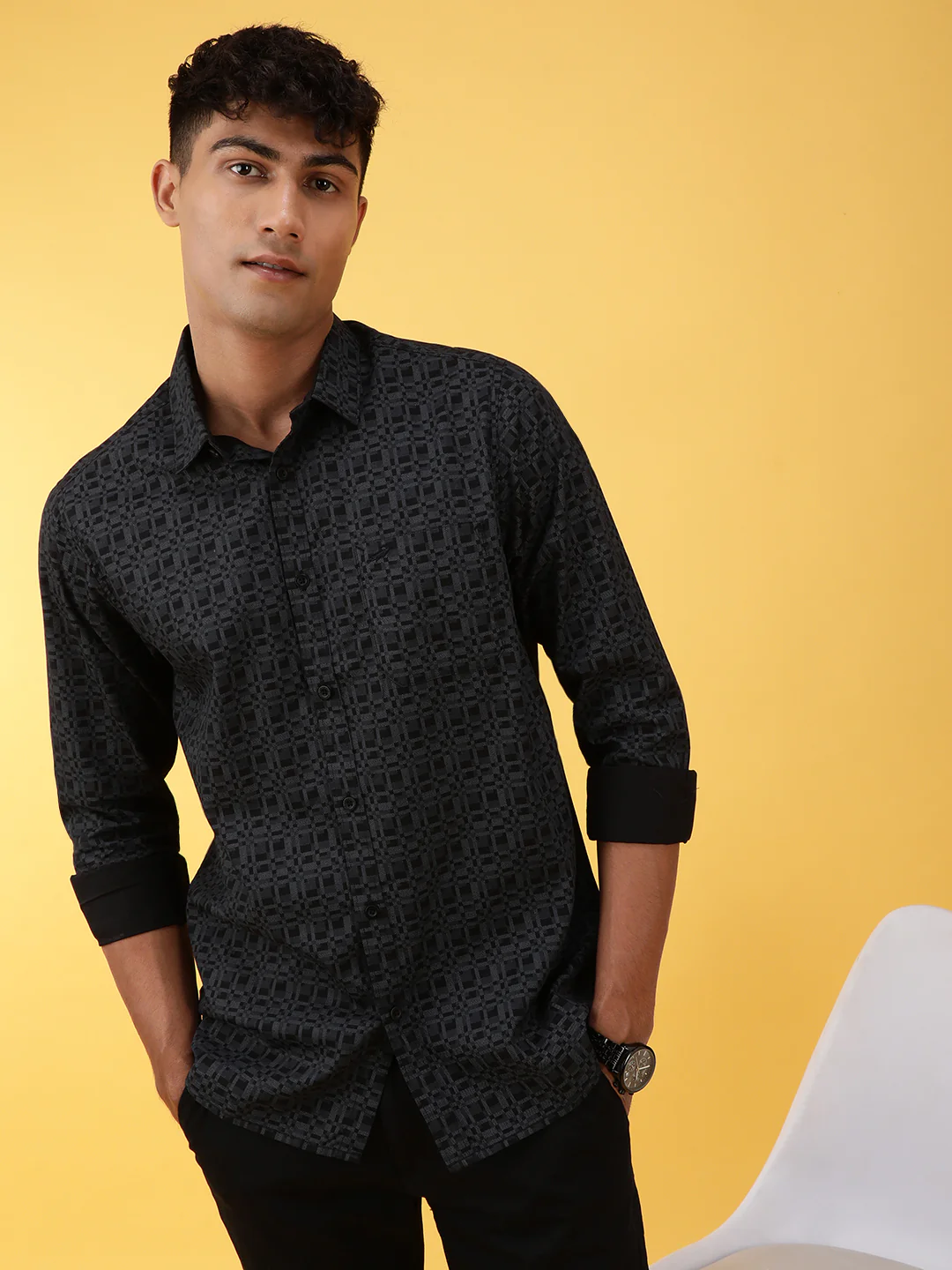 Black Printed Casual Full Sleeve 100% Cotton Shirt