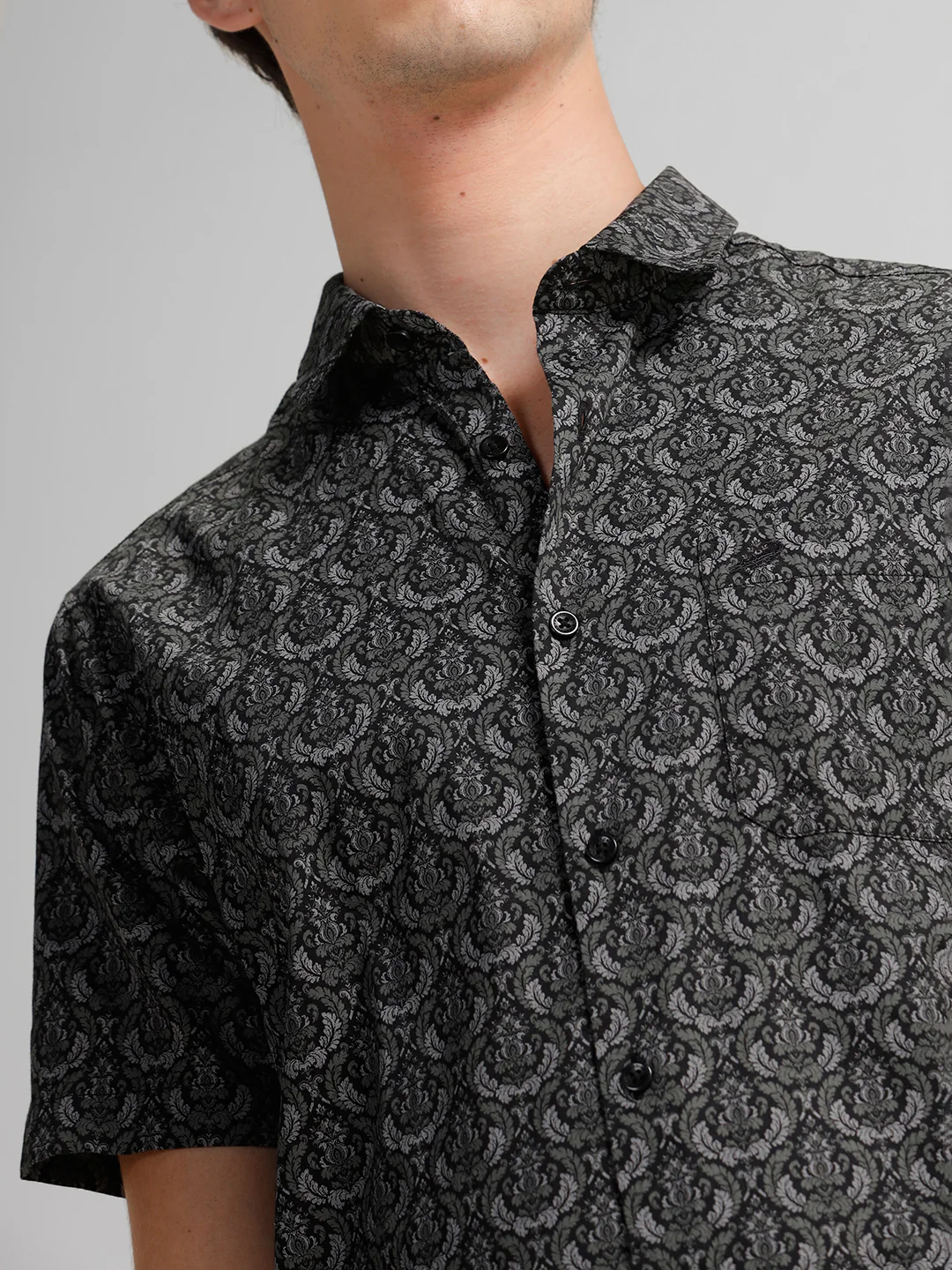 Printed Comfort Fit Black Shirt