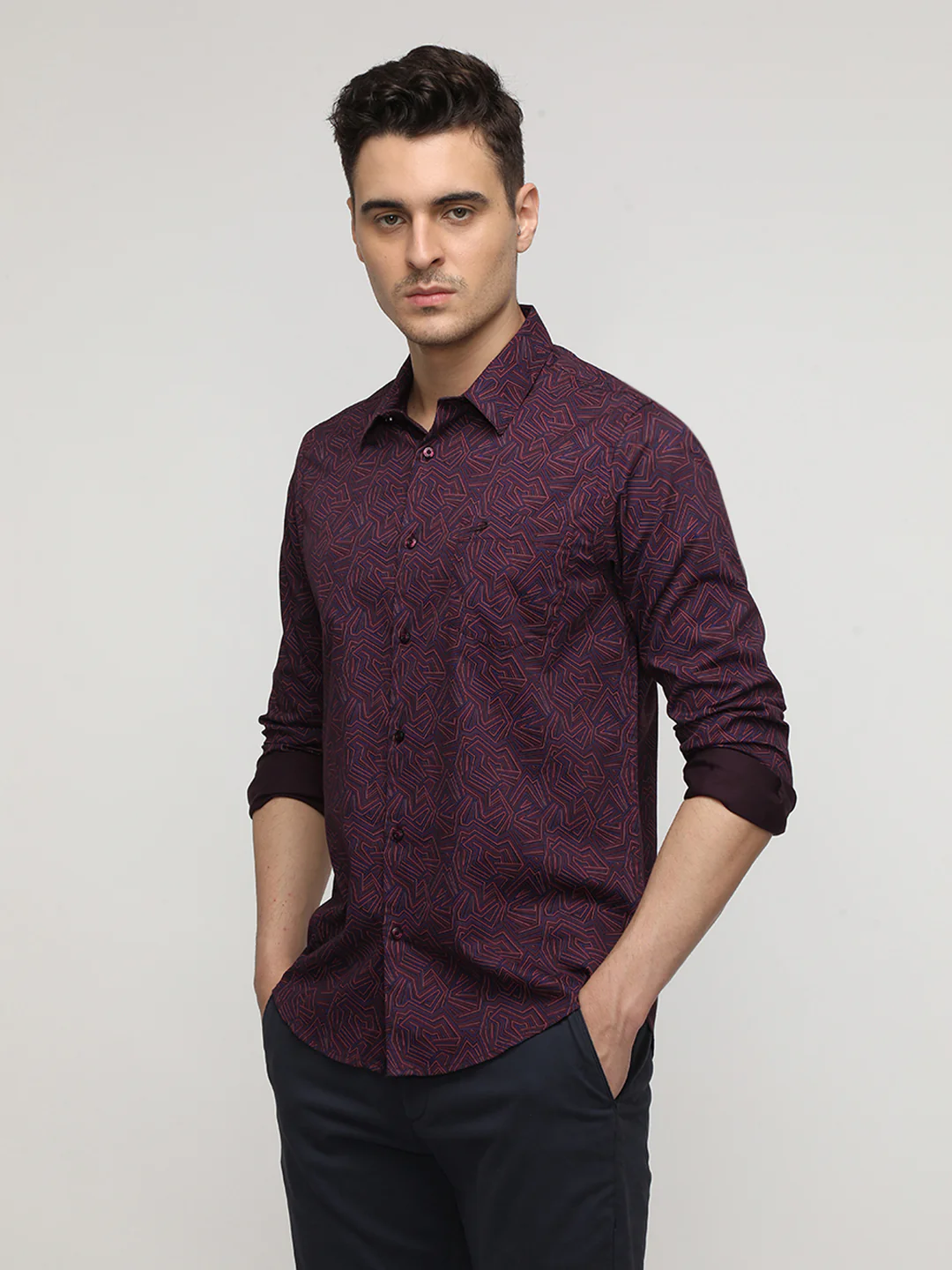 Wine Abstract Print Premium Textured Shirt