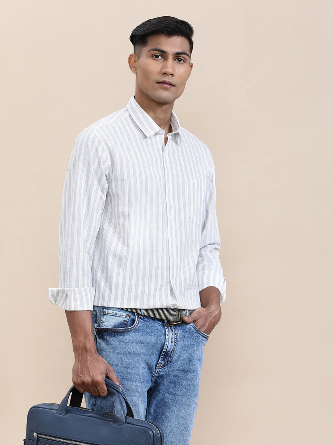 Stripe Textured Comfort Fit Shirt Purple