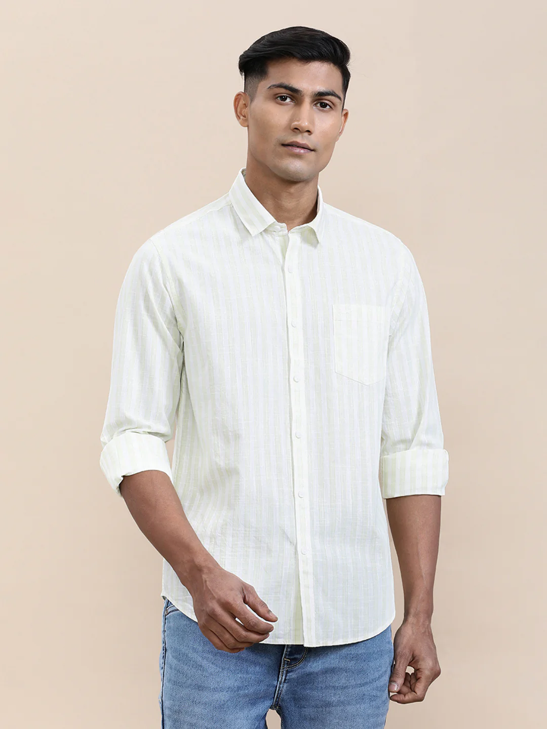 Stripe Textured Comfort Fit Shirt Green