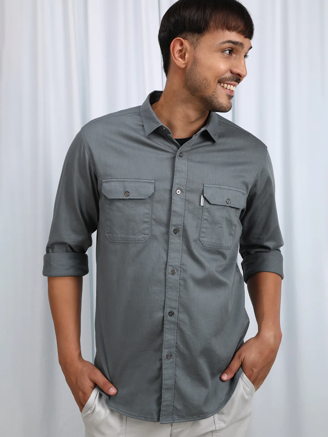 Green Solid Casual Full Sleeve Shirt